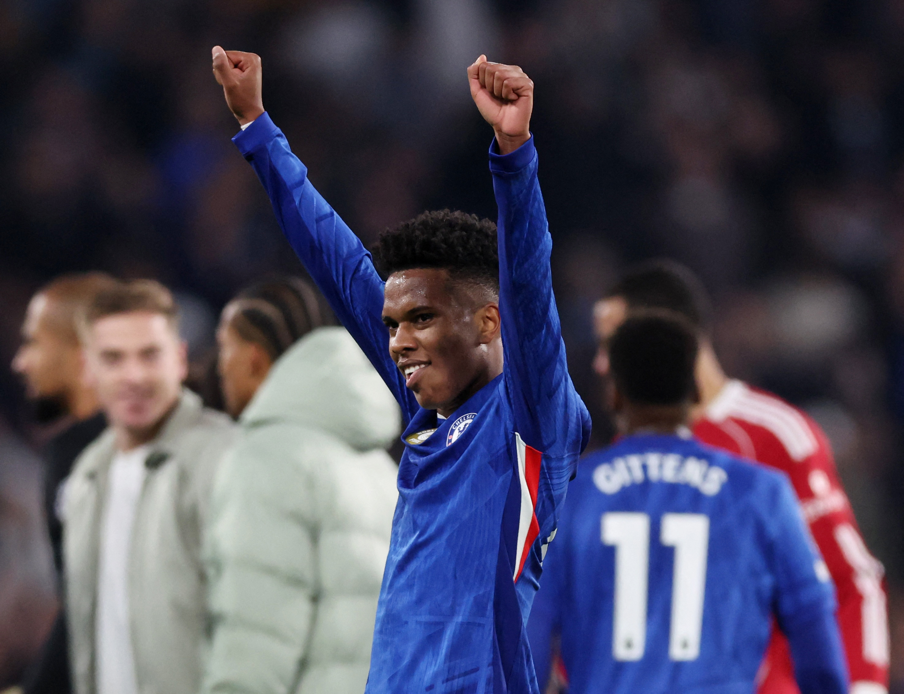 Chelsea's Estevao celebrates after the match