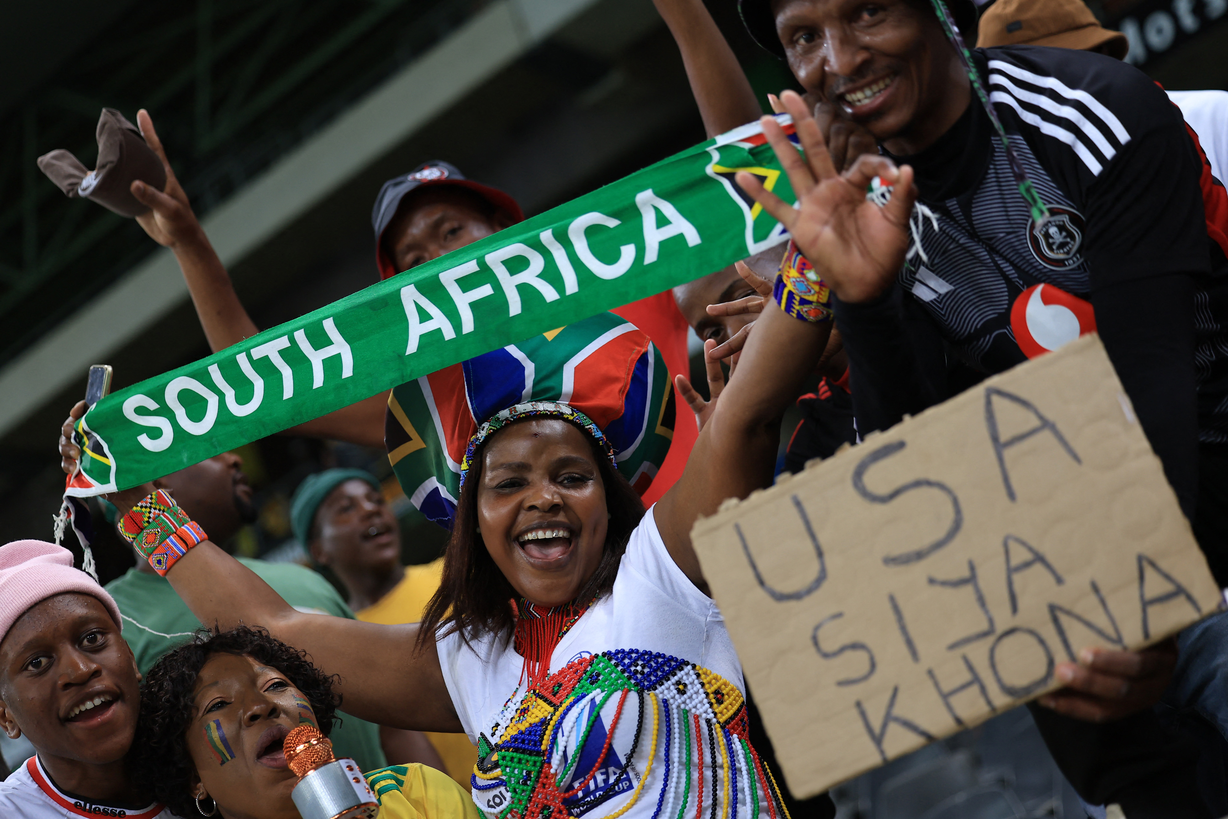 South Africa fans celebrate after qualifying for the FIFA World Cup
