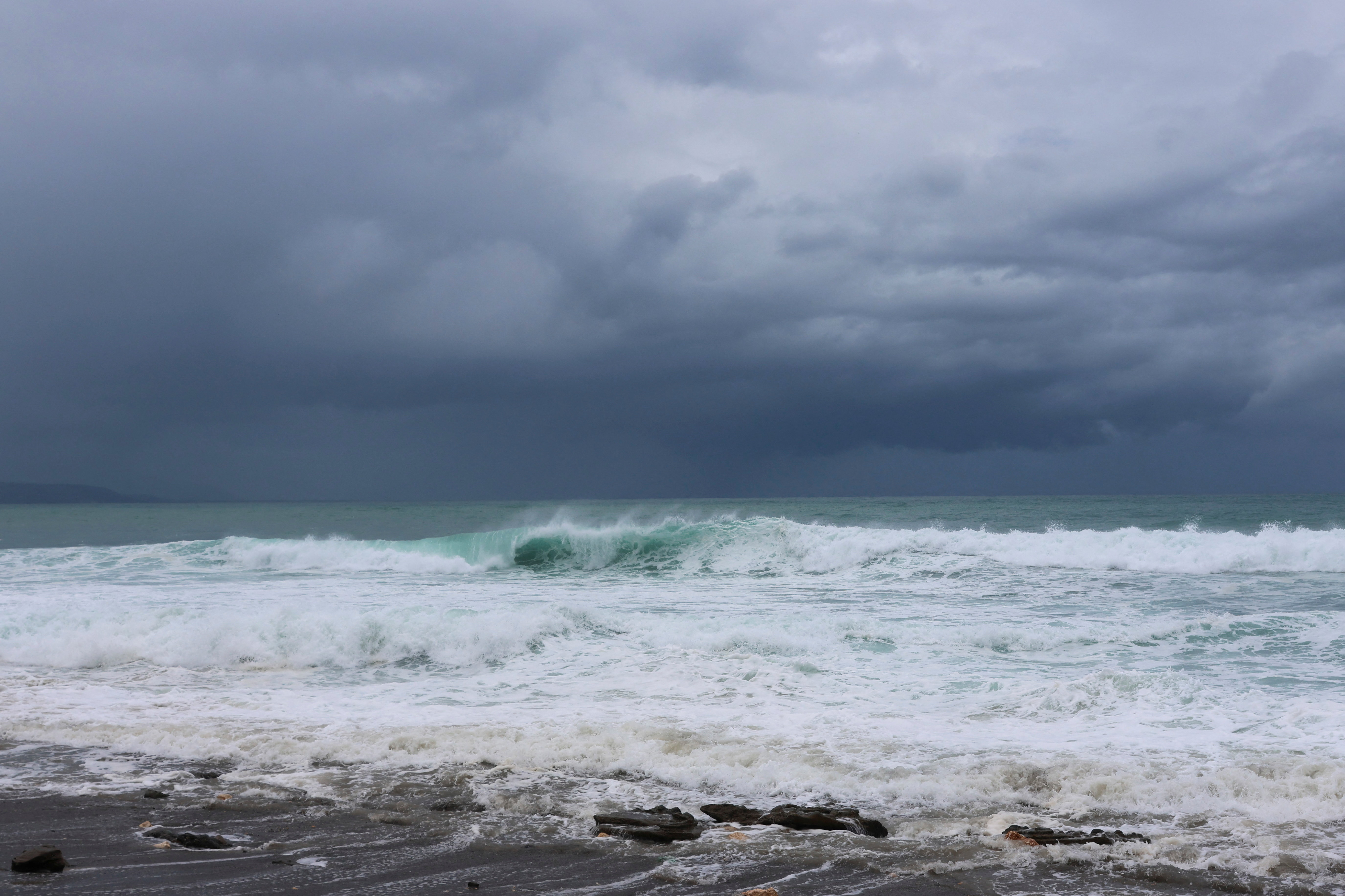 Waves break on the coast ahead of Hurricane Melissa, in Port Royal, Jamaica, October 25, 2025