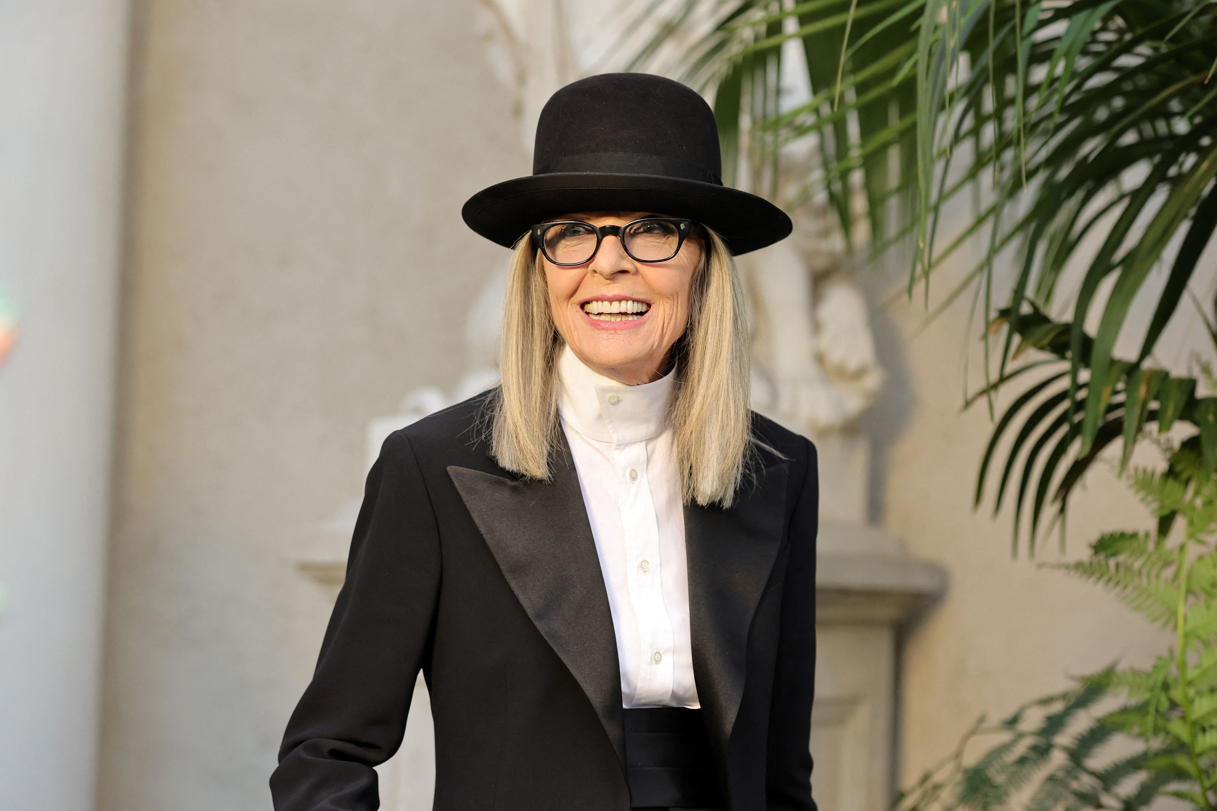 US actress Diane Keaton attends the Ralph Lauren SS23 Runway Show at The Huntington Library, Art Collections, and Botanical Gardens on October 13, 2022 in San Marino, California.