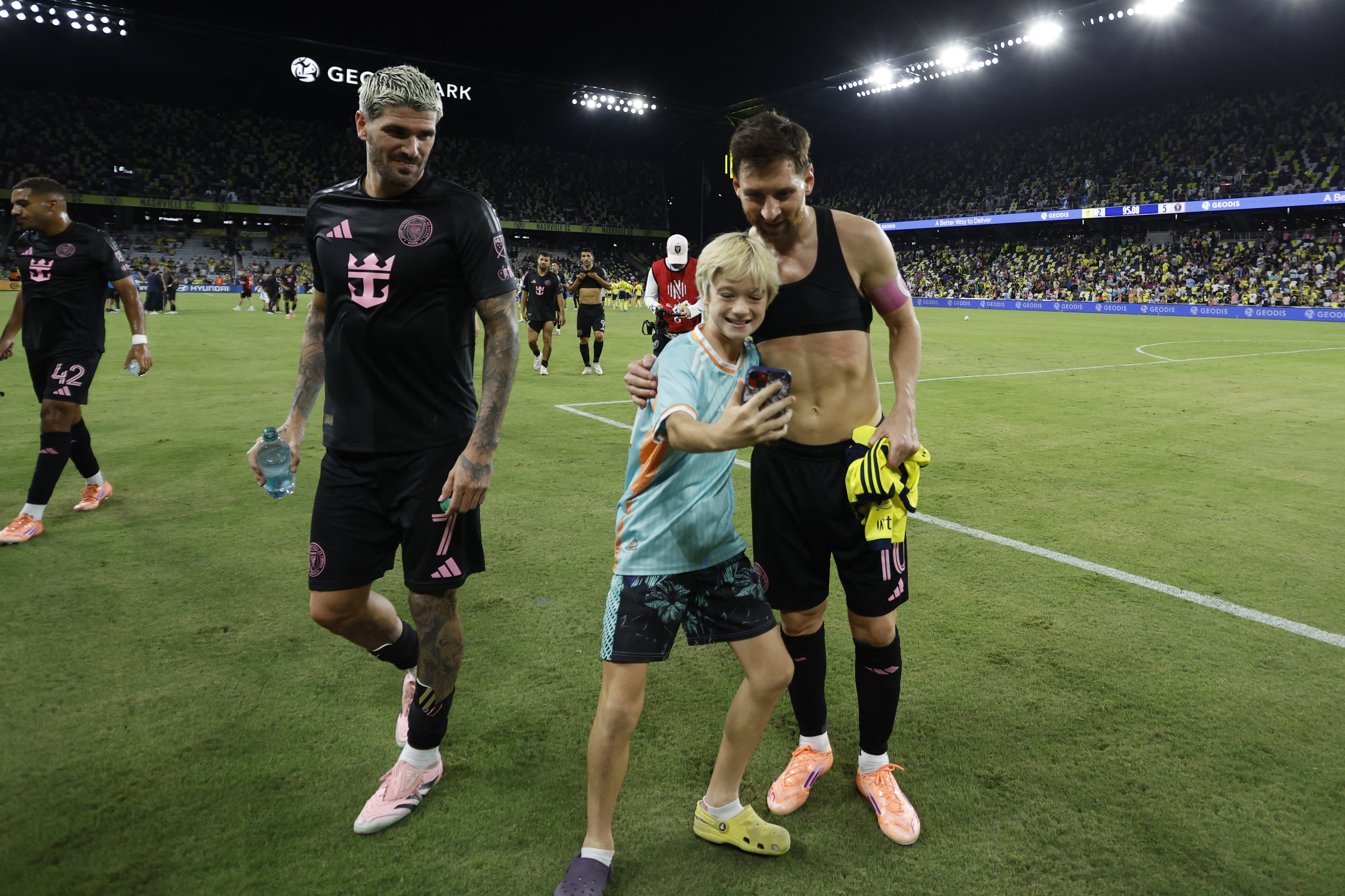 Lionel Messi reacts.