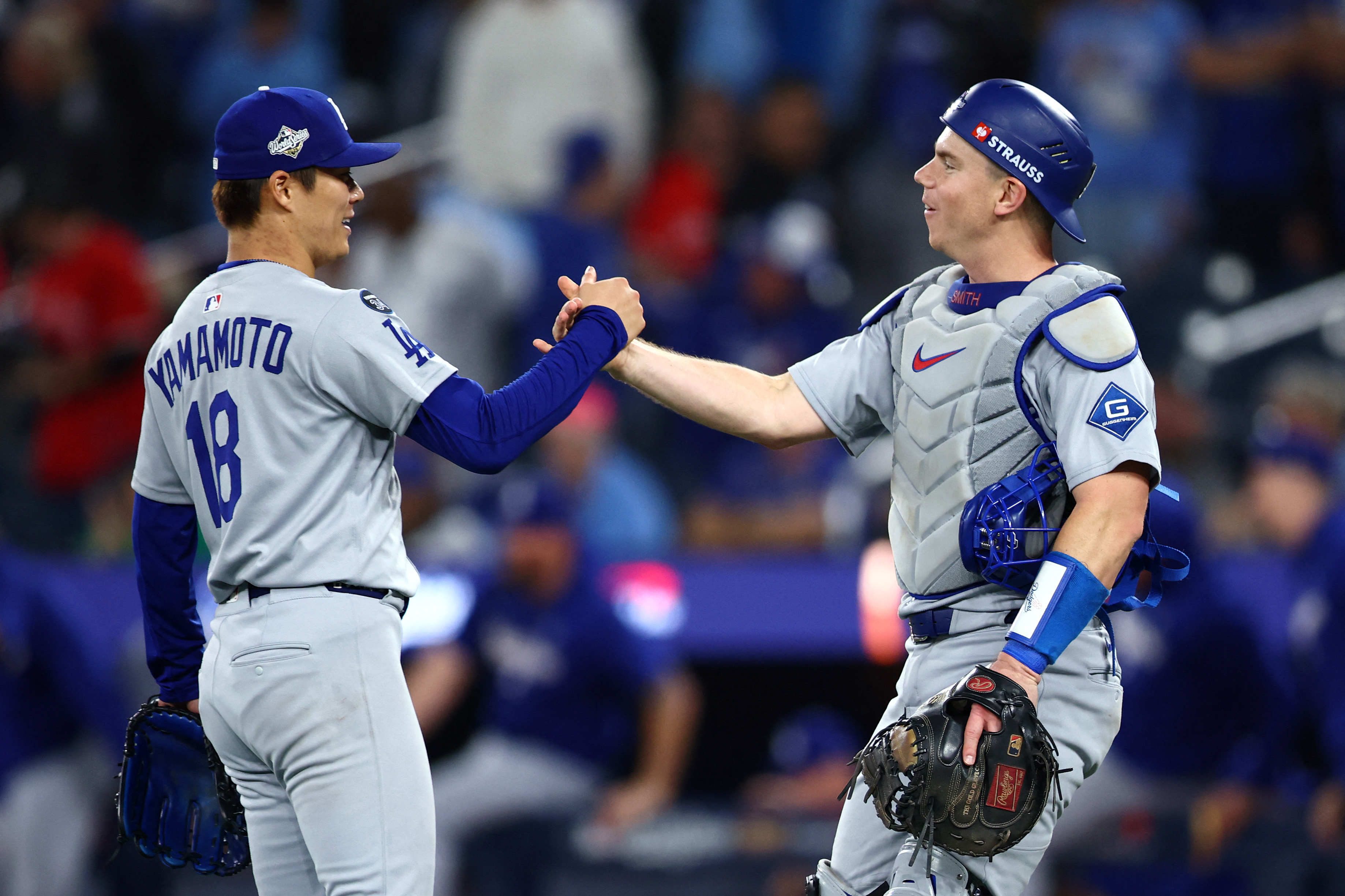 Yoshinobu Yamamoto reacts.