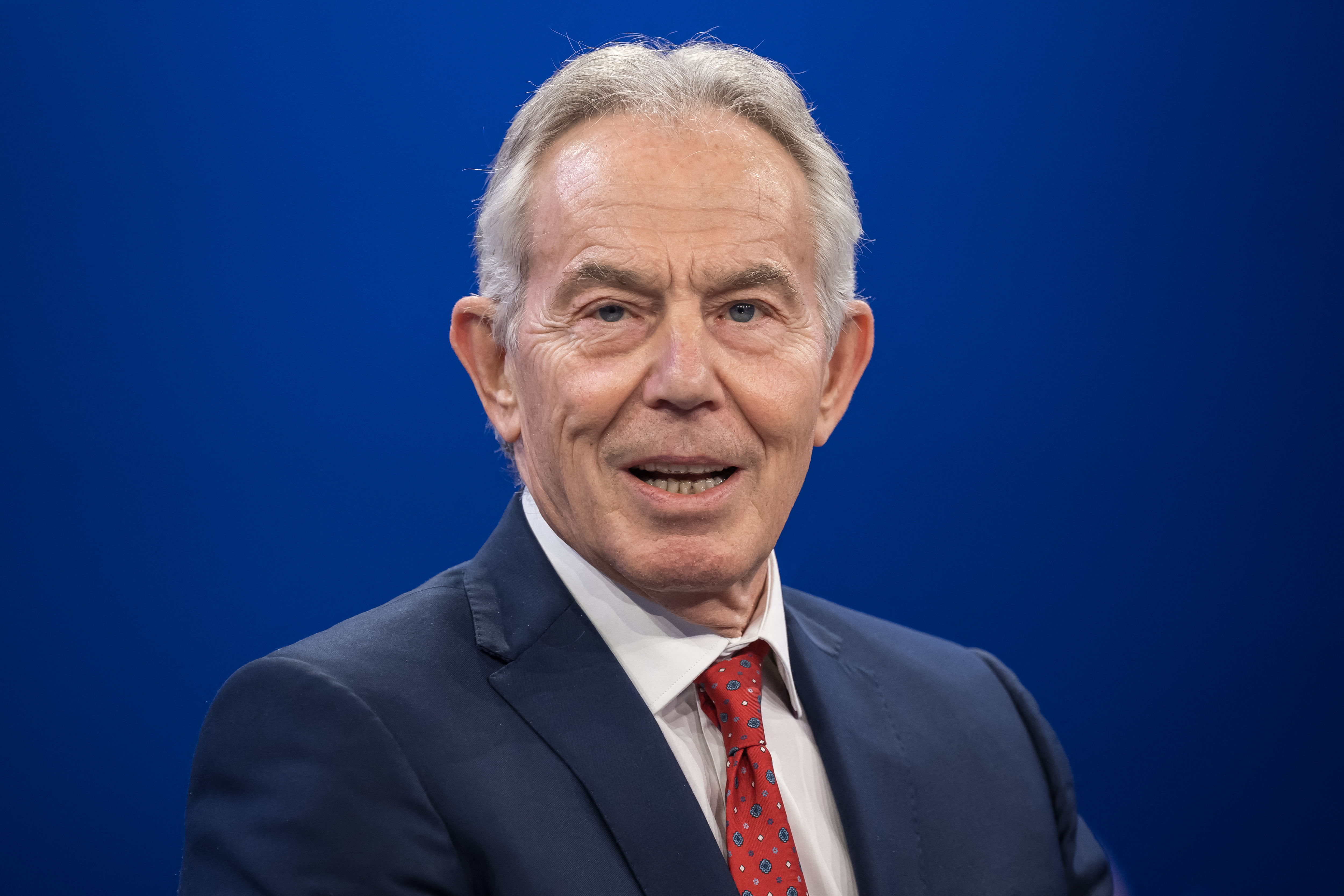 (FILES) Former British prime minister Tony Blair speaks at a session during the World Economic Forum (WEF) annual meeting in Davos on January 22, 2025.