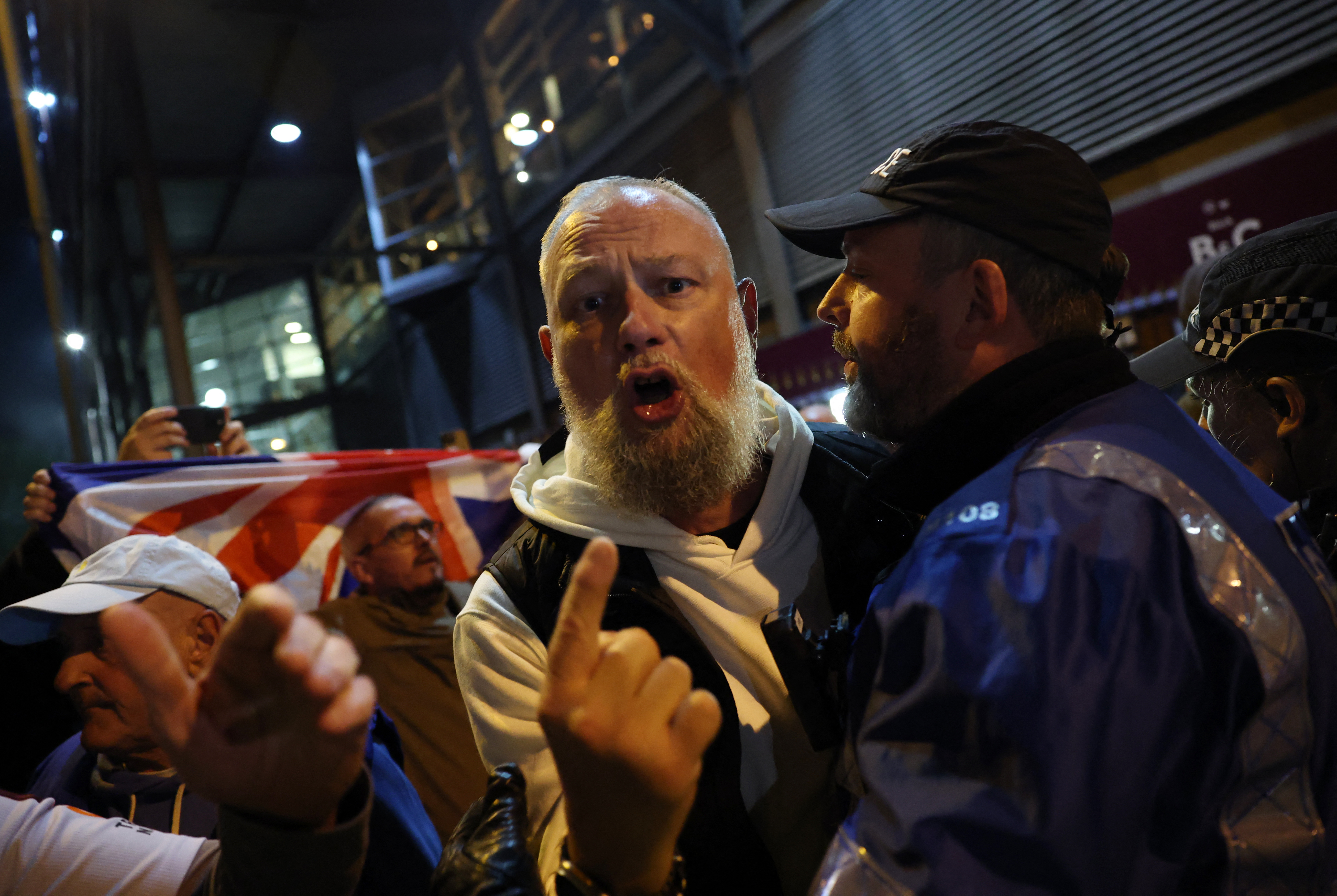 Israeli supporters of Maccabi Tel Aviv soccer team watch the team play against Aston Villa in the Europa League