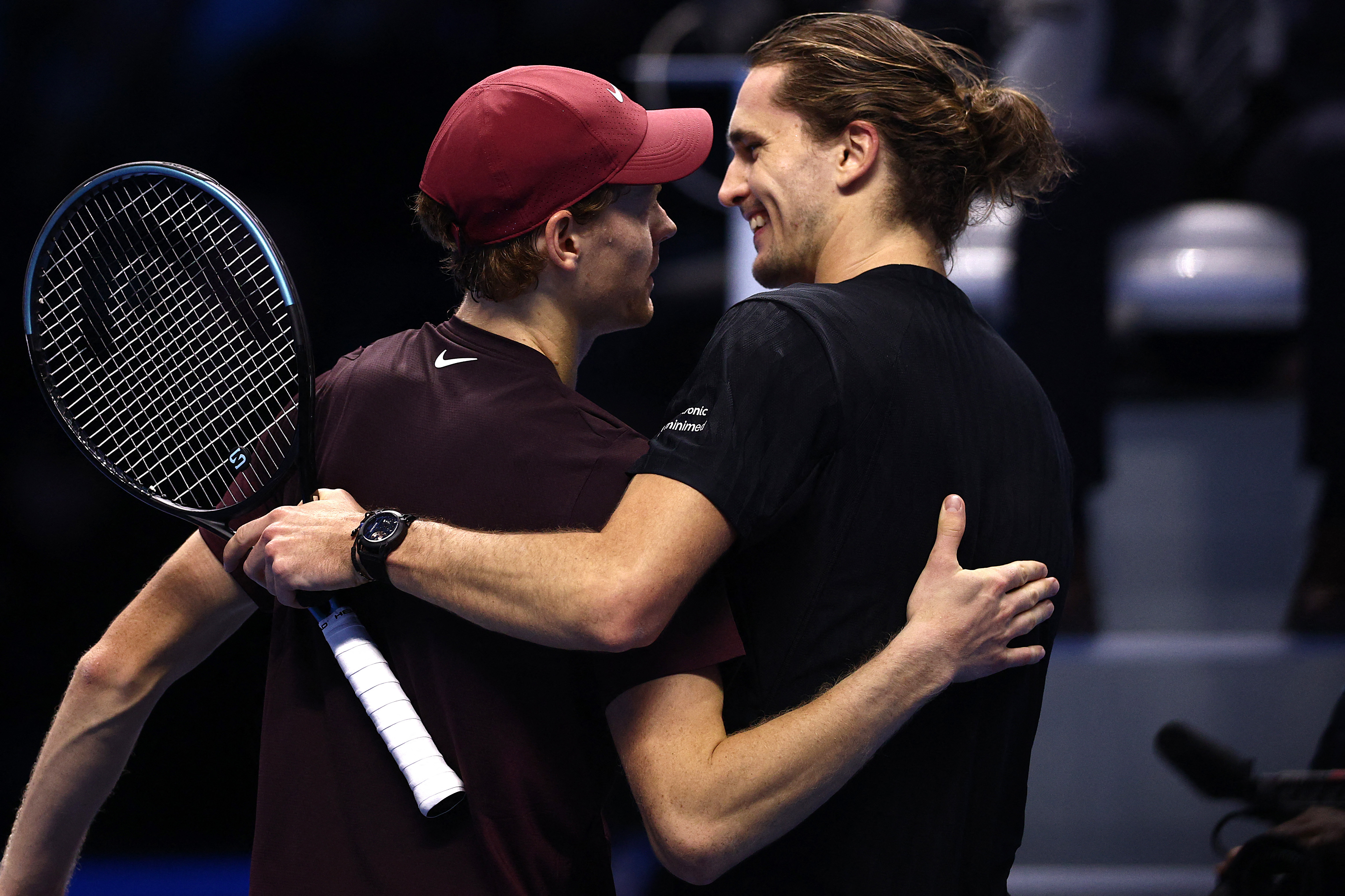 Jannik Sinner and Alexander Zverev react.