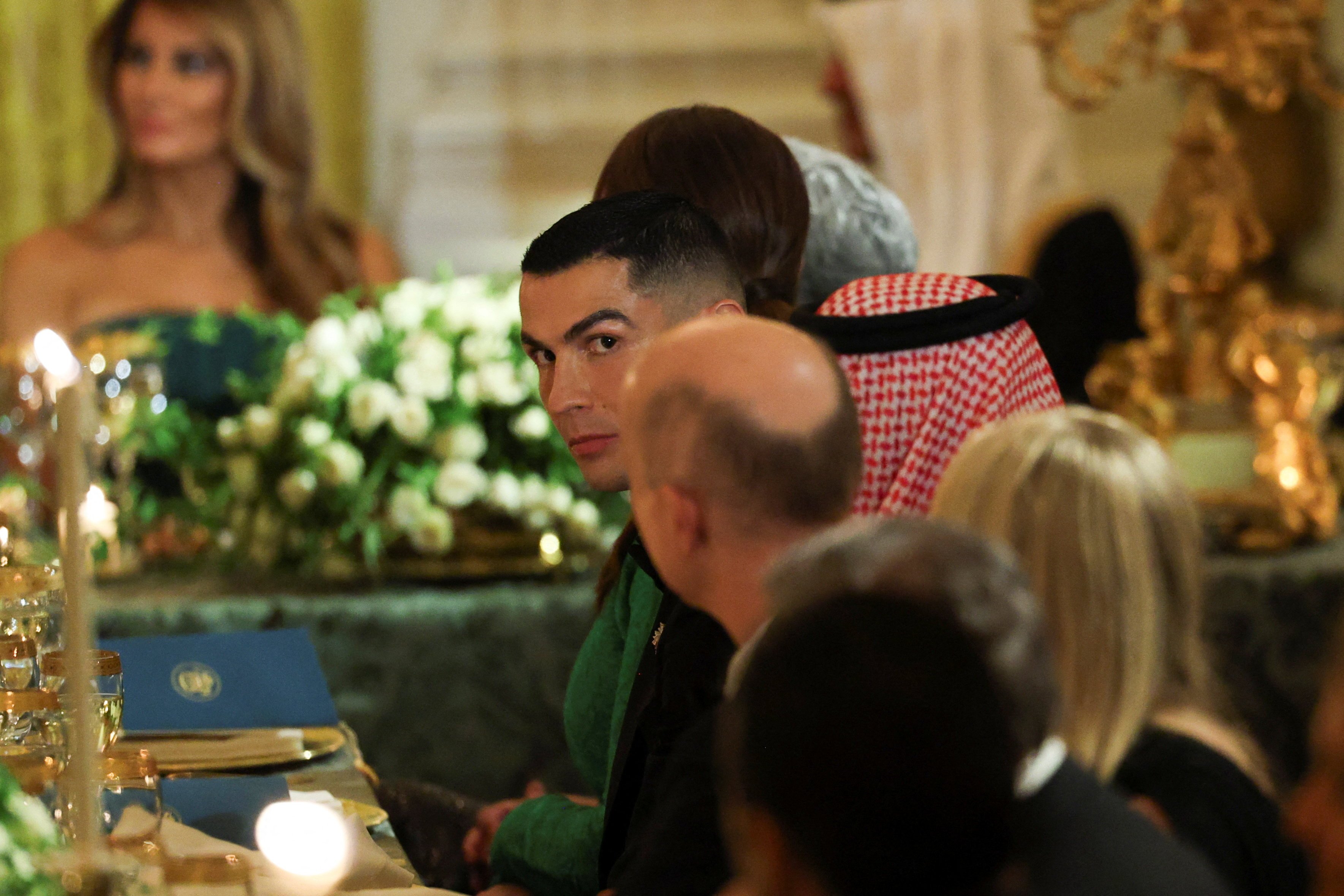 Cristiano Ronaldo attends a dinner hosted by US President Donald Trump for Saudi Crown Prince and Prime Minister Mohammed bin Salman, at the White House in Washington, DC, the United States [Tom Brenner/Reuters]