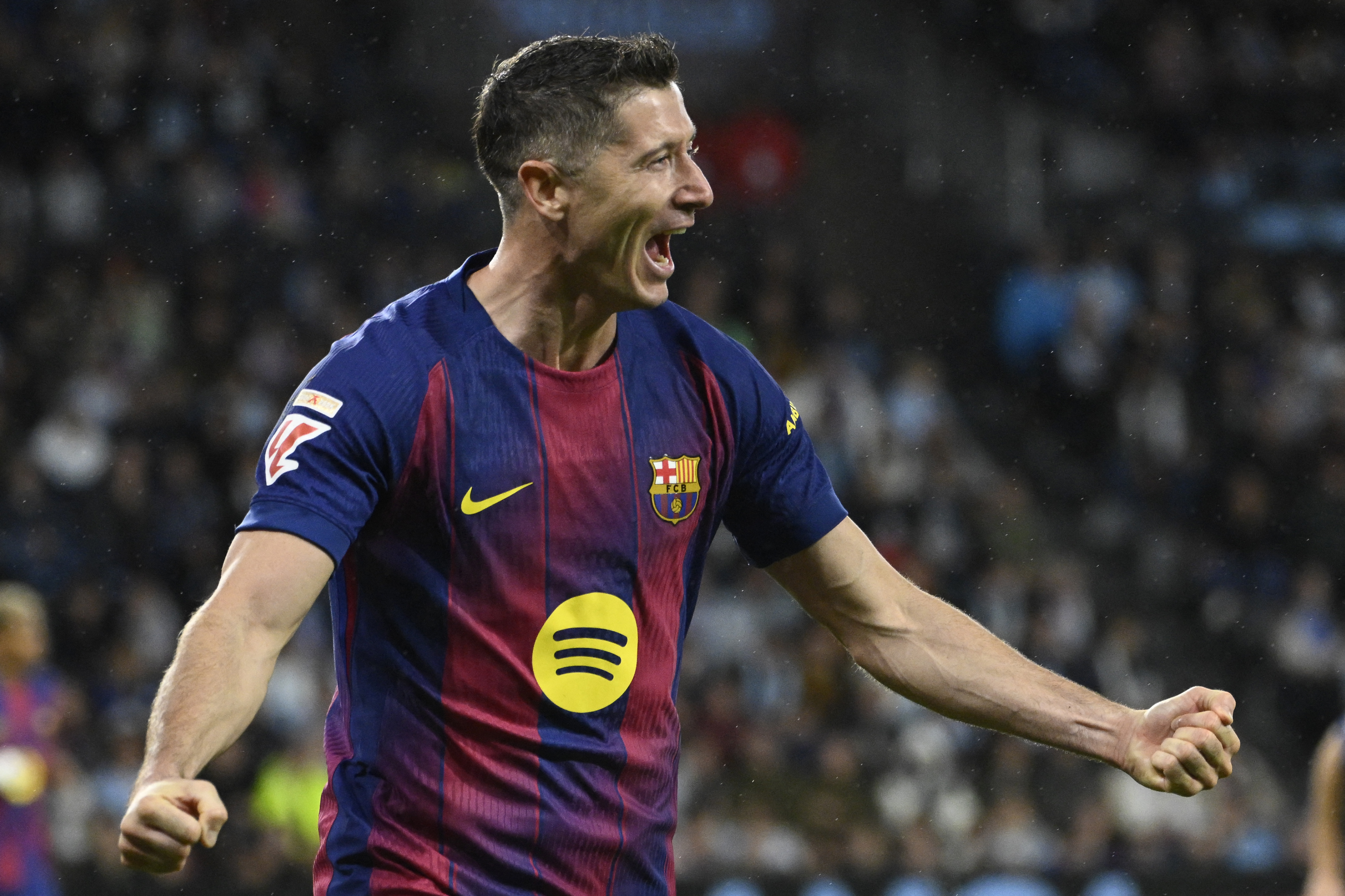 Robert Lewandowski celebrates a goal.