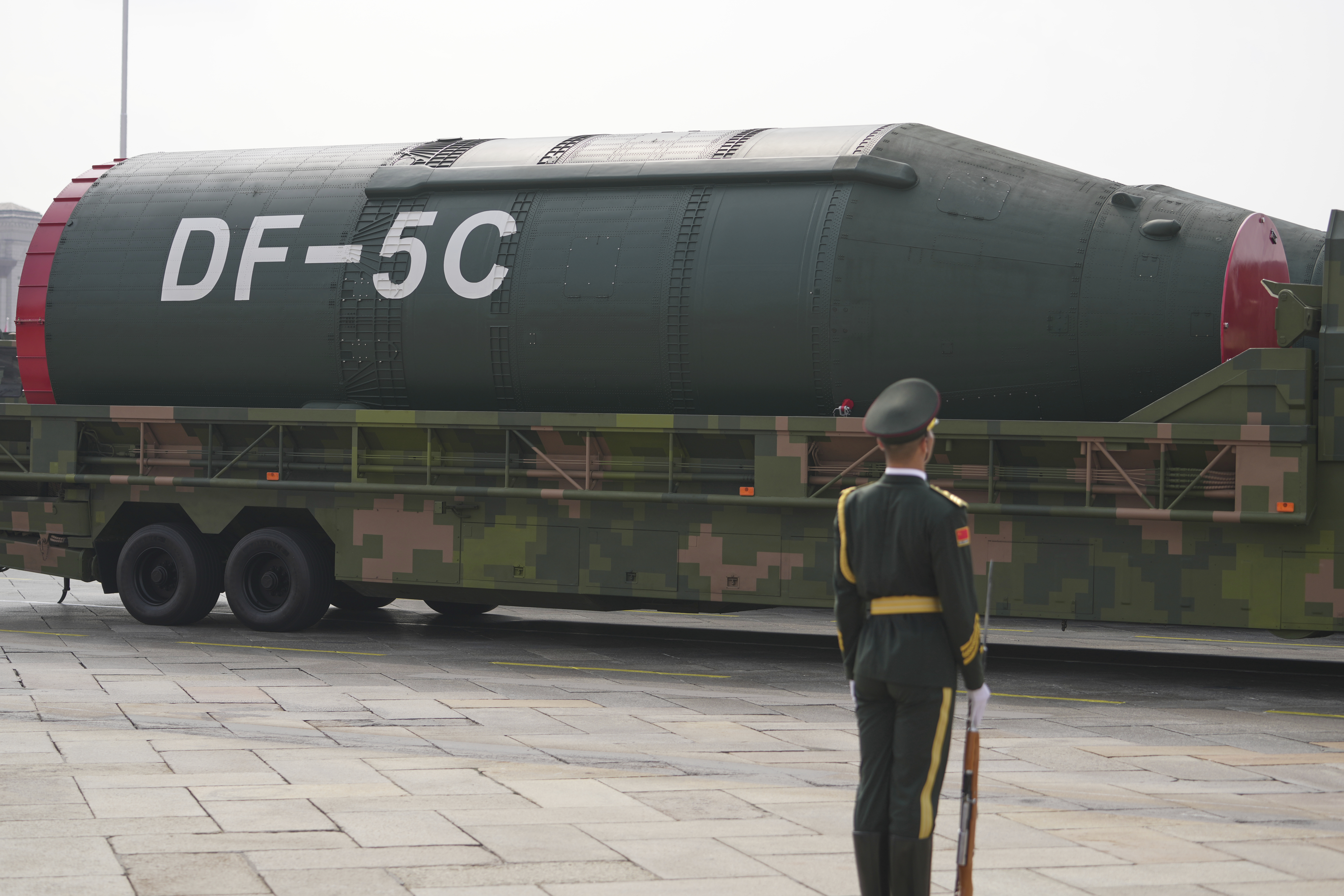 A DF-5C liquid-fueled intercontinental strategic nuclear missile in a military parade in Beijing.