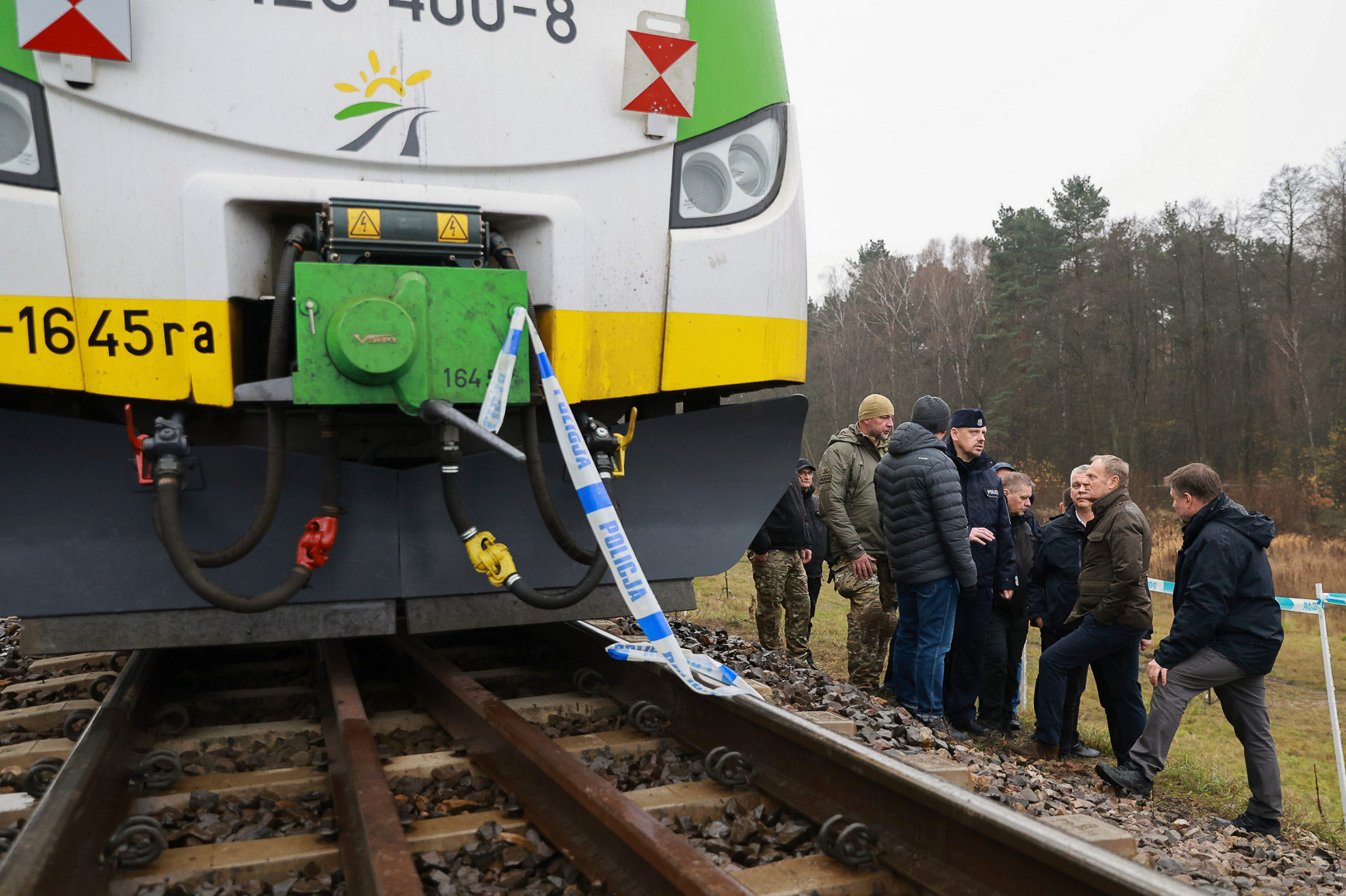 Prime Minister Donald Tusk visits site of the rail line Mika, that was damaged by sabotage [KPRM/AP]