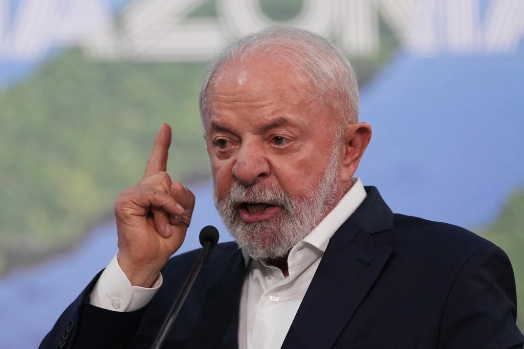 Brazil's President Lula speaks at a climate conference