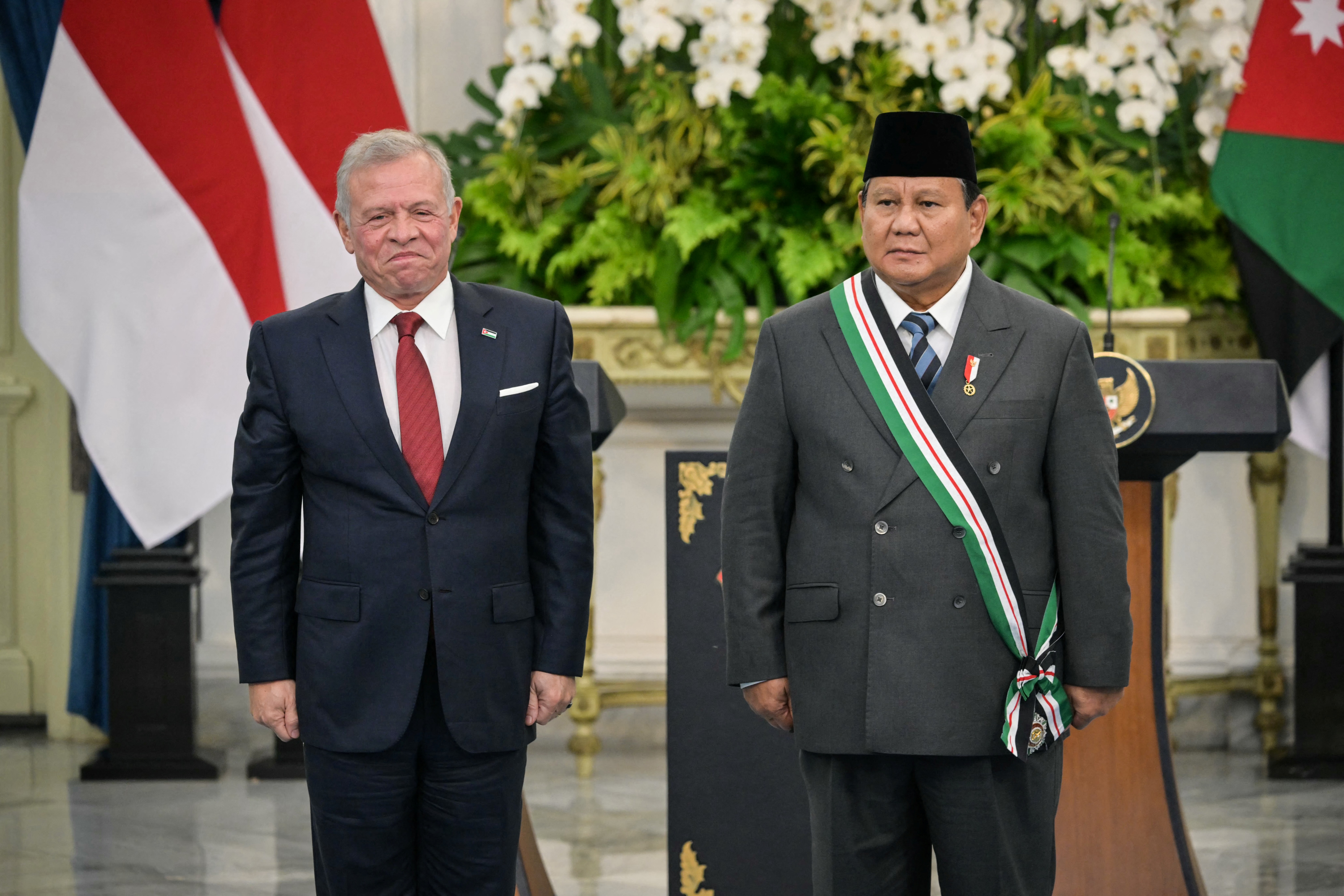 Jordan’s King Abdullah II and Indonesia’s President Prabowo Subianto
