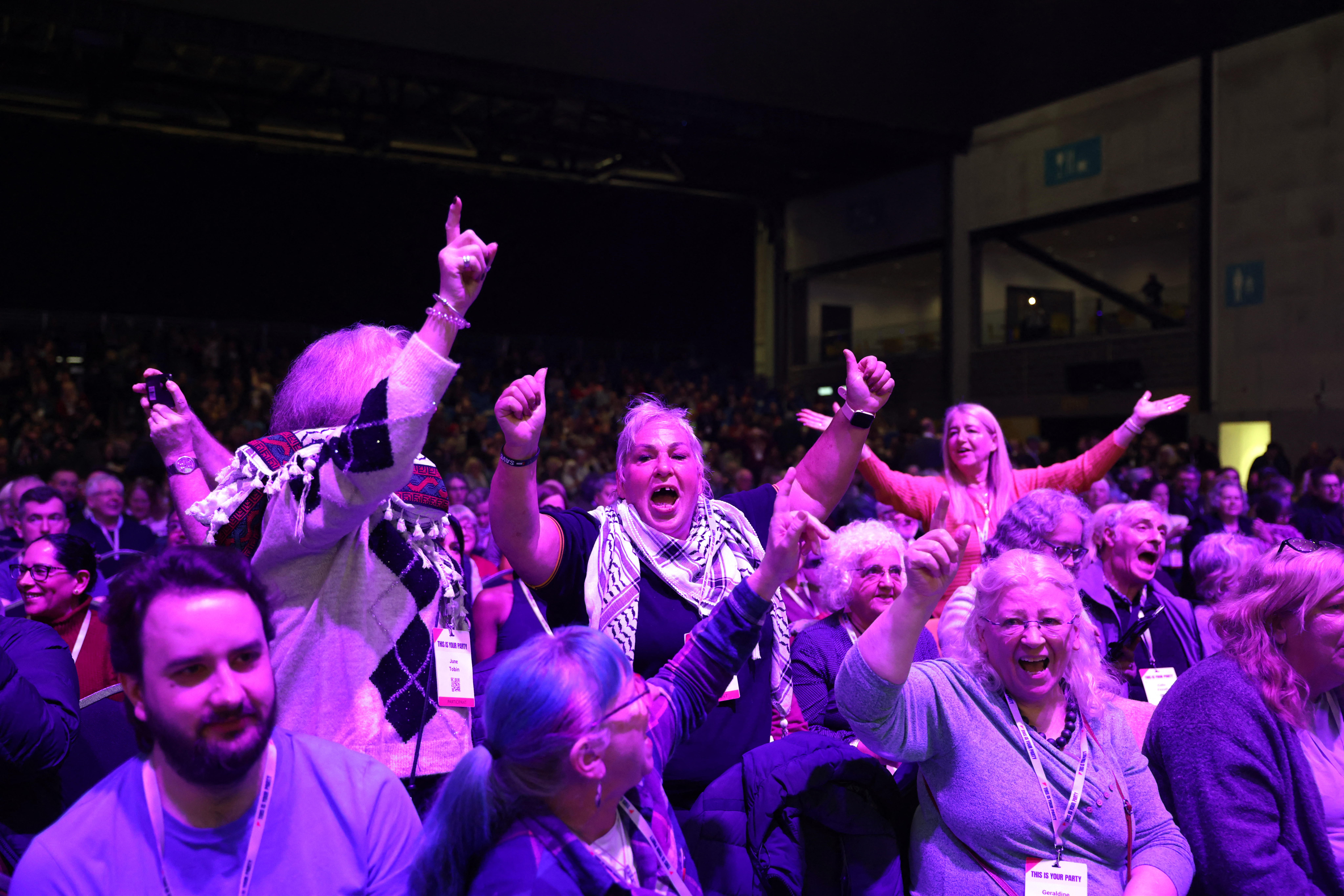 Delegates are seen enjoying themselves ahead of a speech by Former Labour Party leader and co-founder of "Your Party", Jeremy Corbyn on the first day of the Founding Conference for Your Party in Liverpool, north-west England, on November 29, 2025.