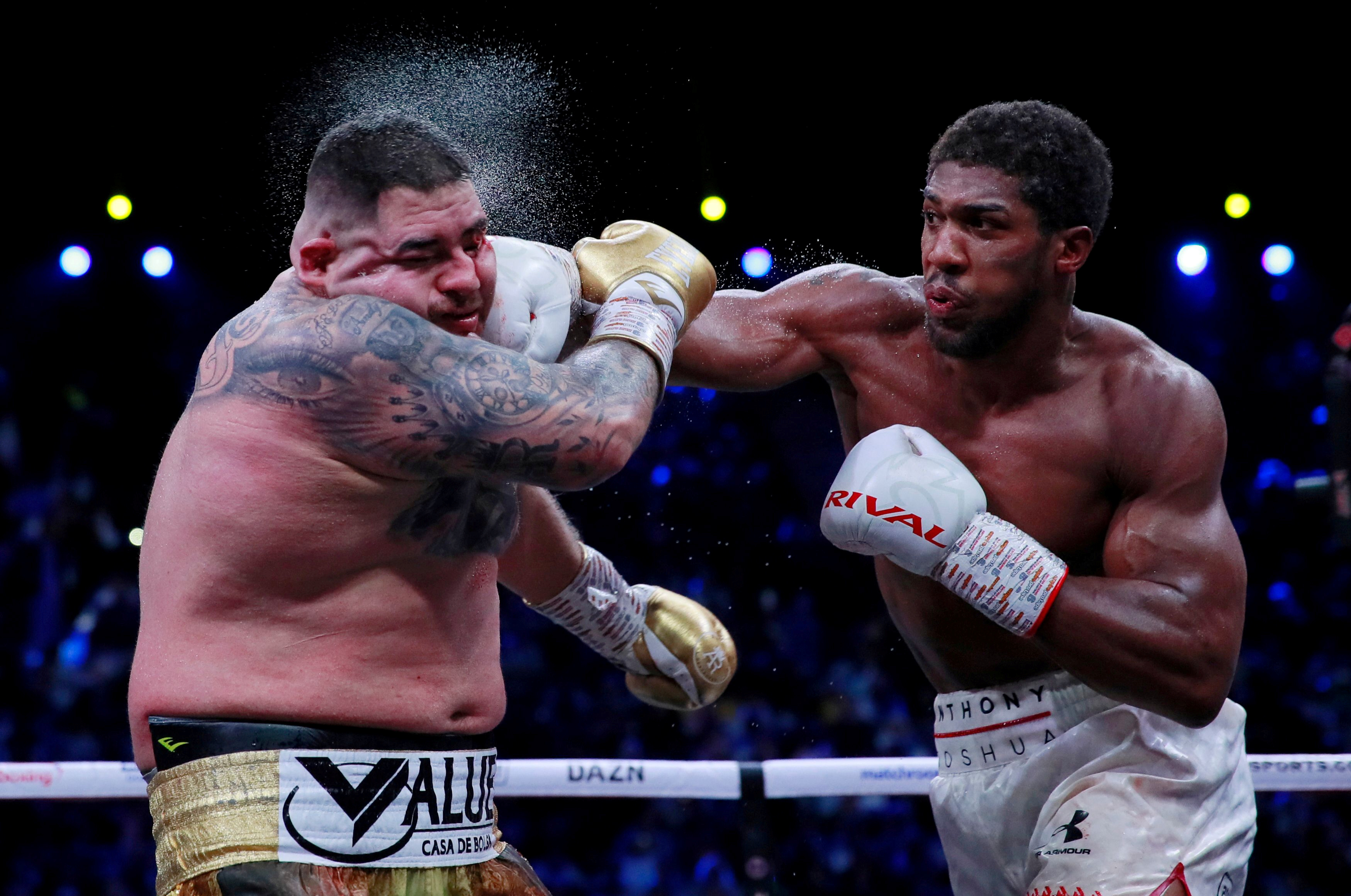 Anthony Joshua and Andy Ruiz Jr in action.