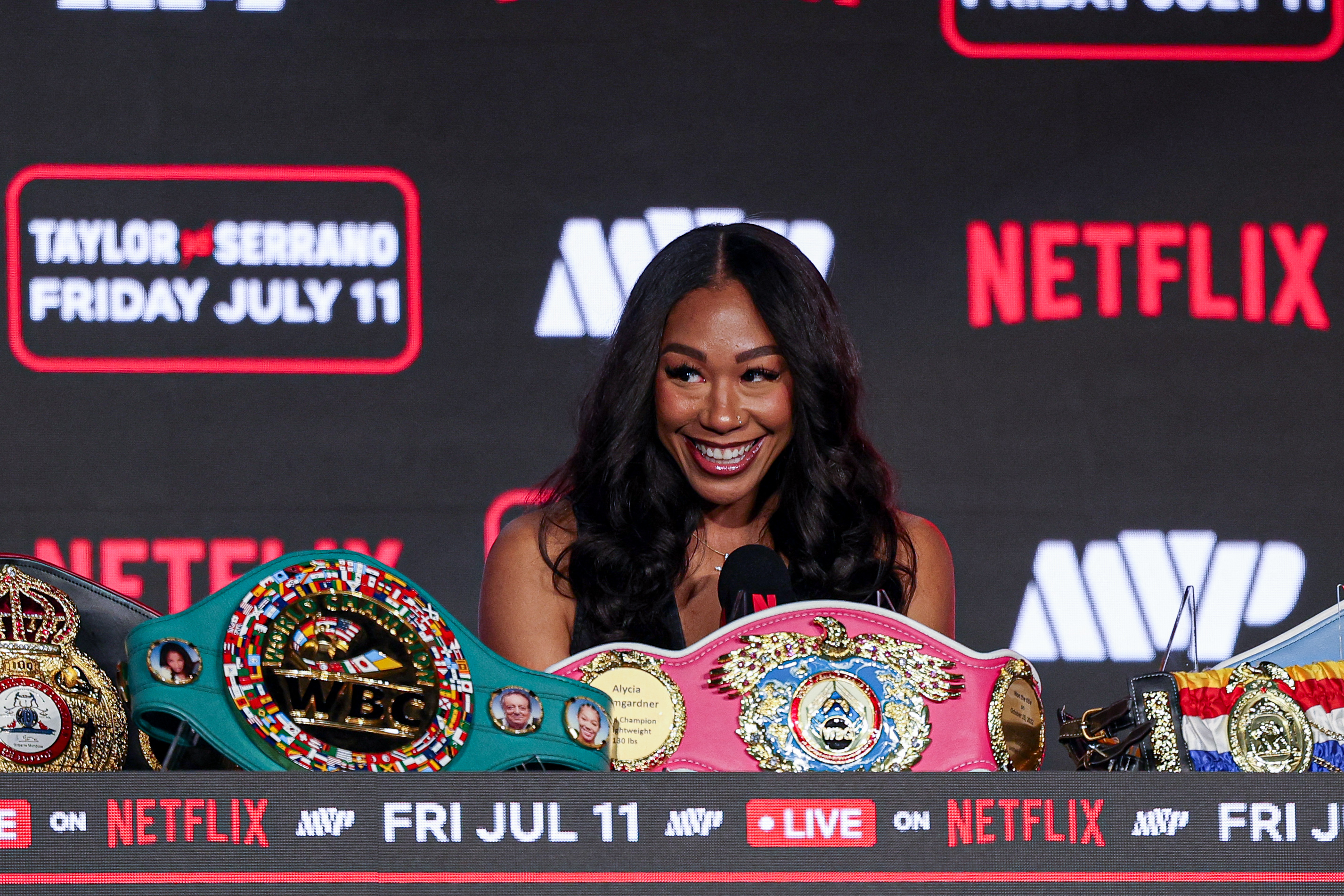 Alycia Baumgardner reacts.