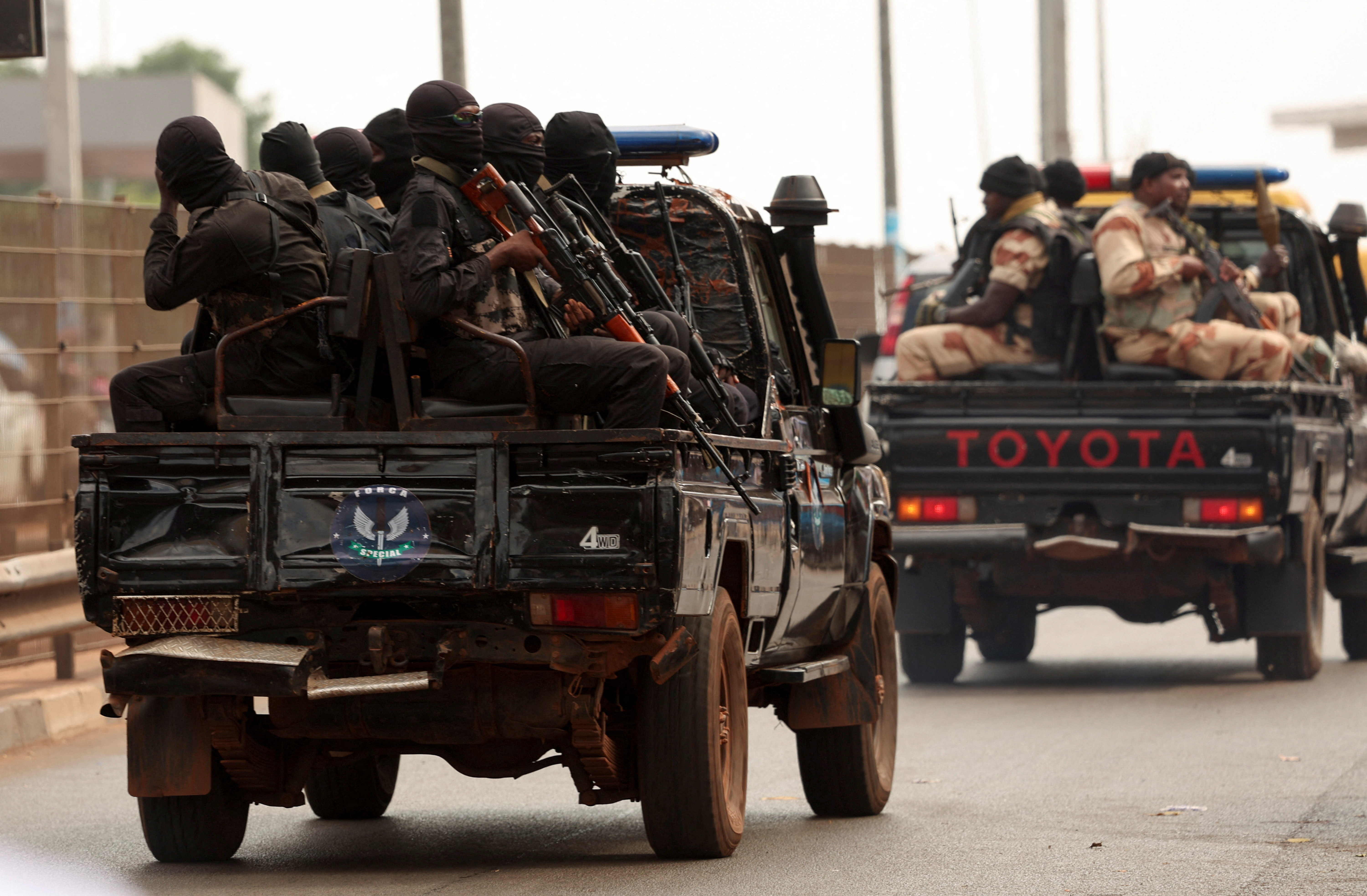 Soldiers patrol on the main road in Bissau, Guinea-Bissau, November 21, 2025 [Luc Gnago/Reuters]