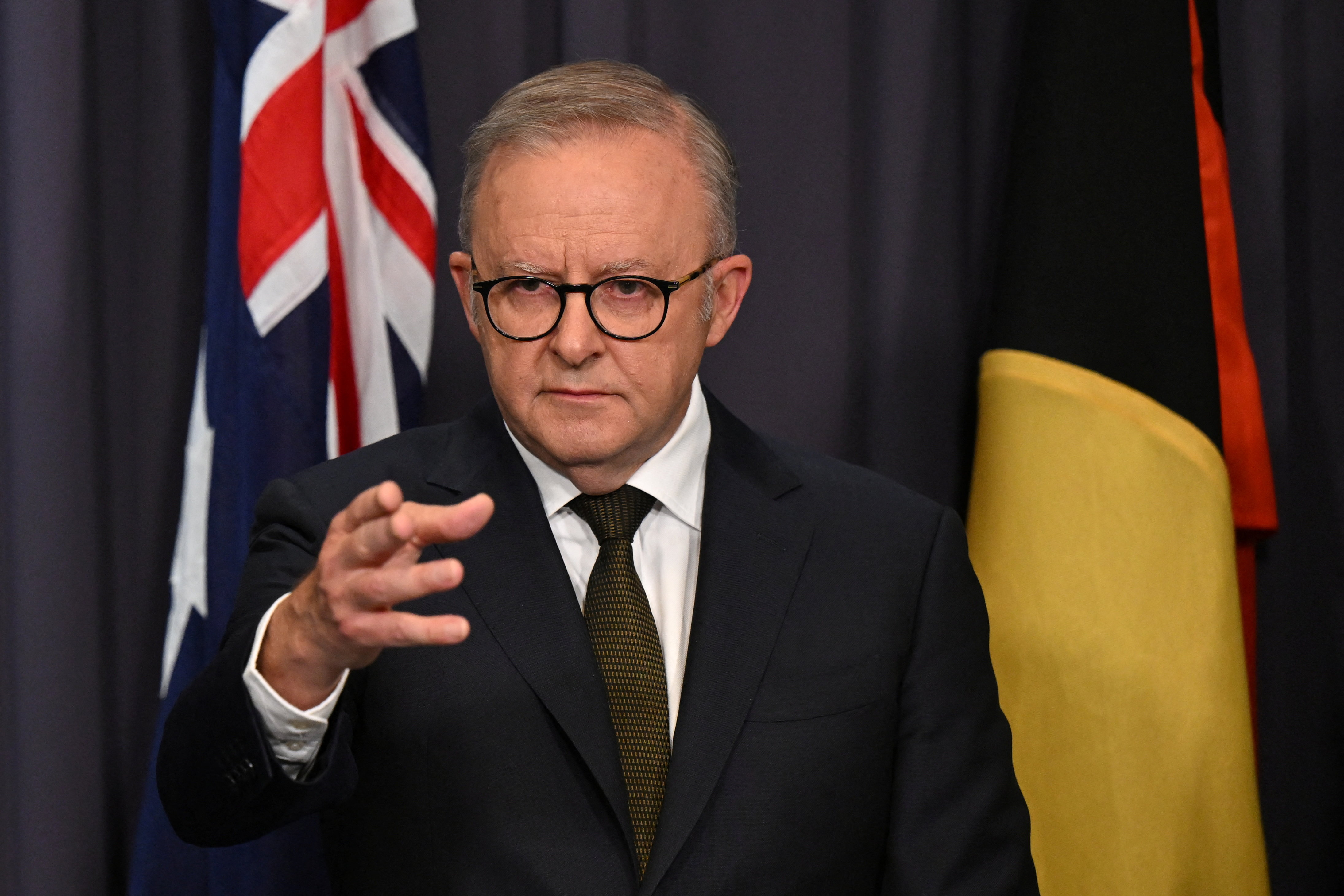 Australian Prime Minister Anthony Albanese attends a press conference 