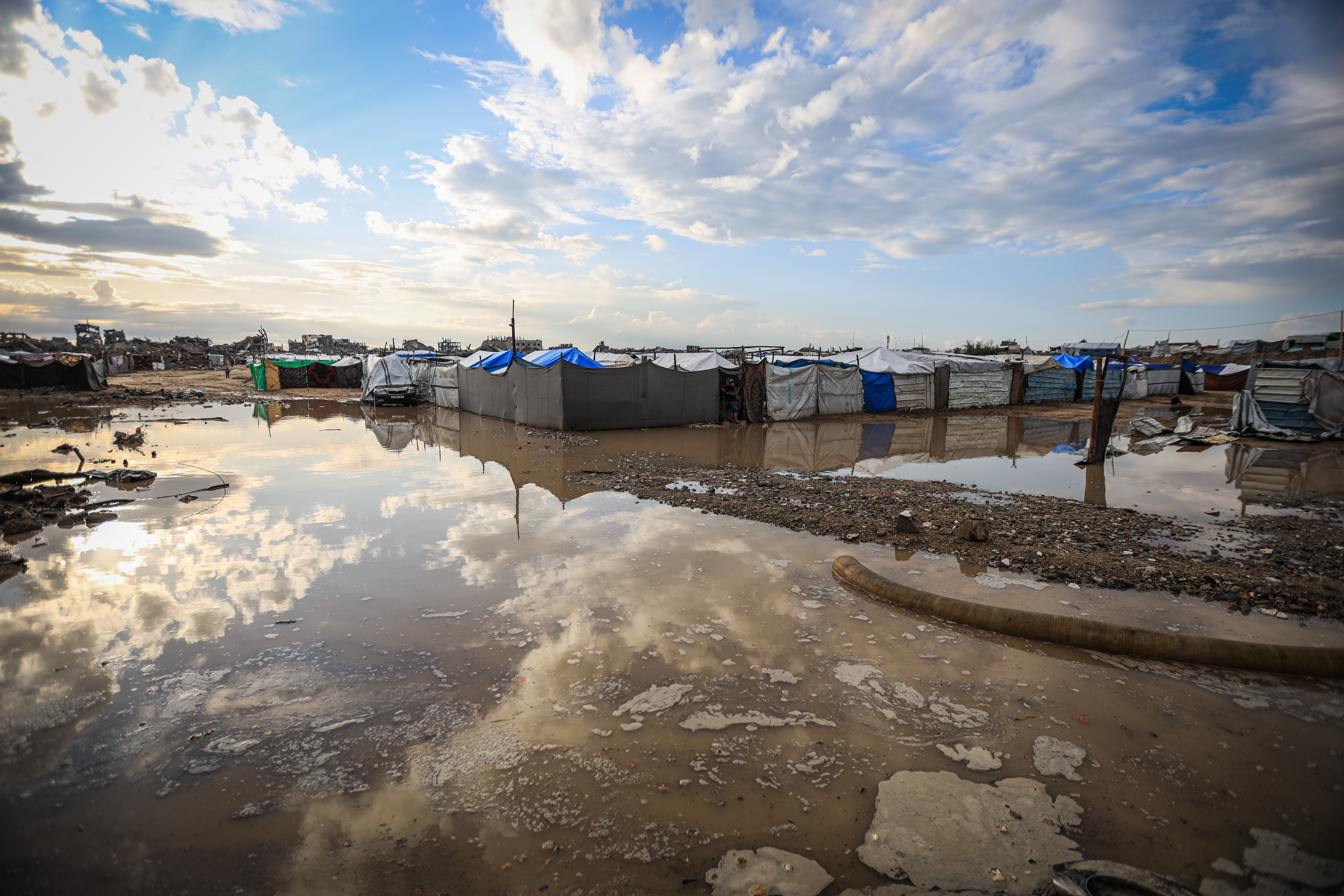 Heavy rain floods displaced Palestinians’ tents in Gaza