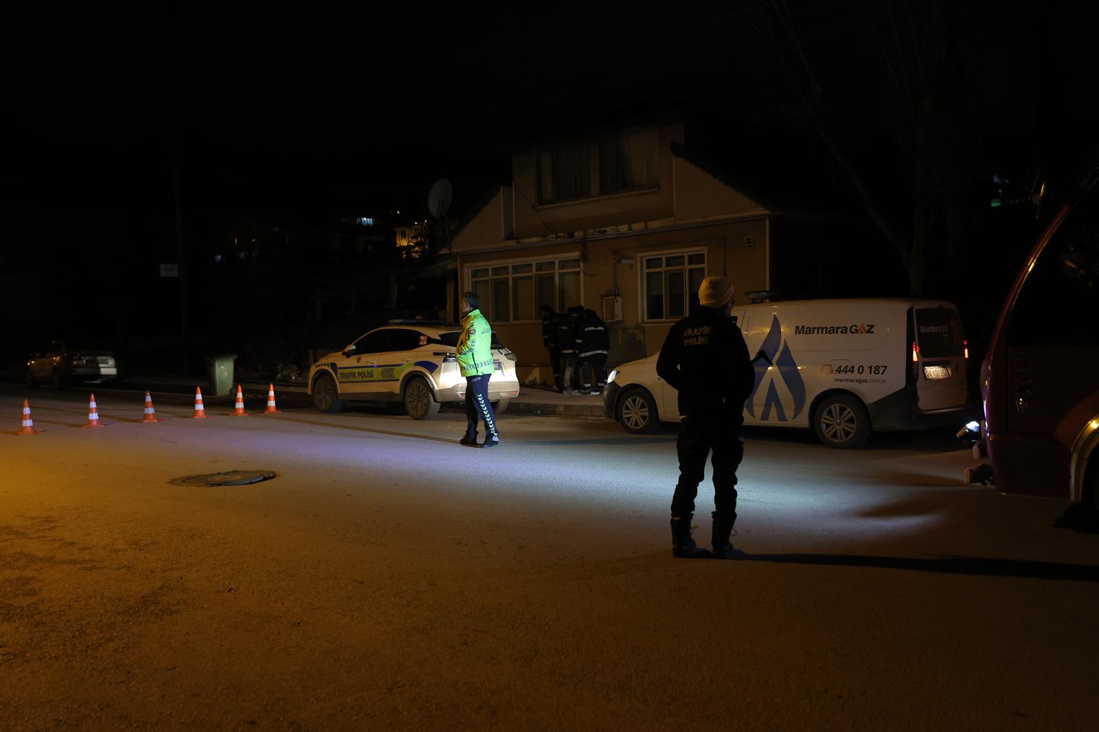 Police block off a road near the site of the ISIL operation in Elmalik village, Yalova province, Turkiye