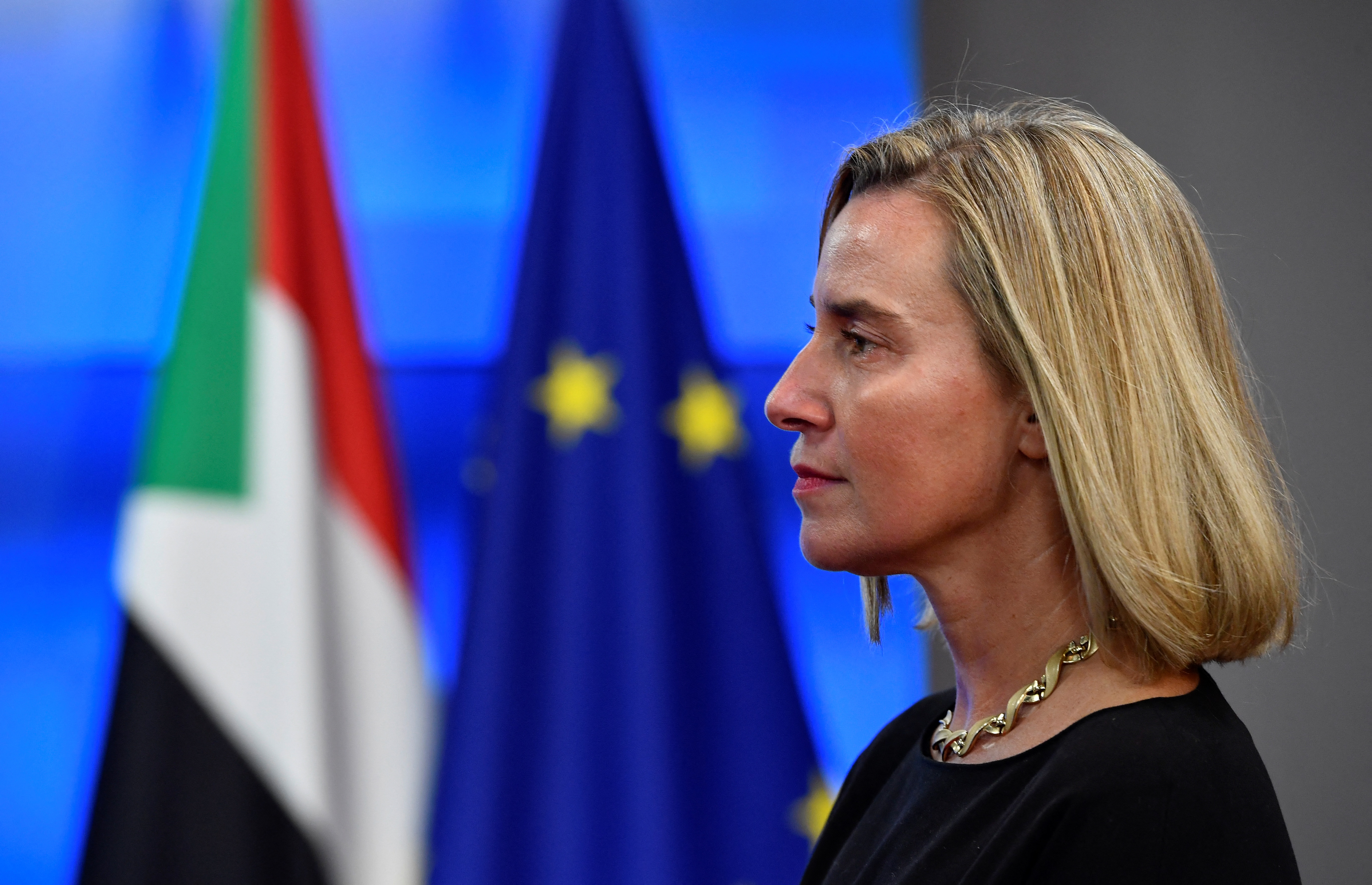 European Union for Foreign Affairs and Security Policy Federica Mogherini looks on before a bilateral meeting with Prime Minister of Sudan at the EU headquarters in Brussels on November 11, 2019. (Photo by JOHN THYS / AFP)
