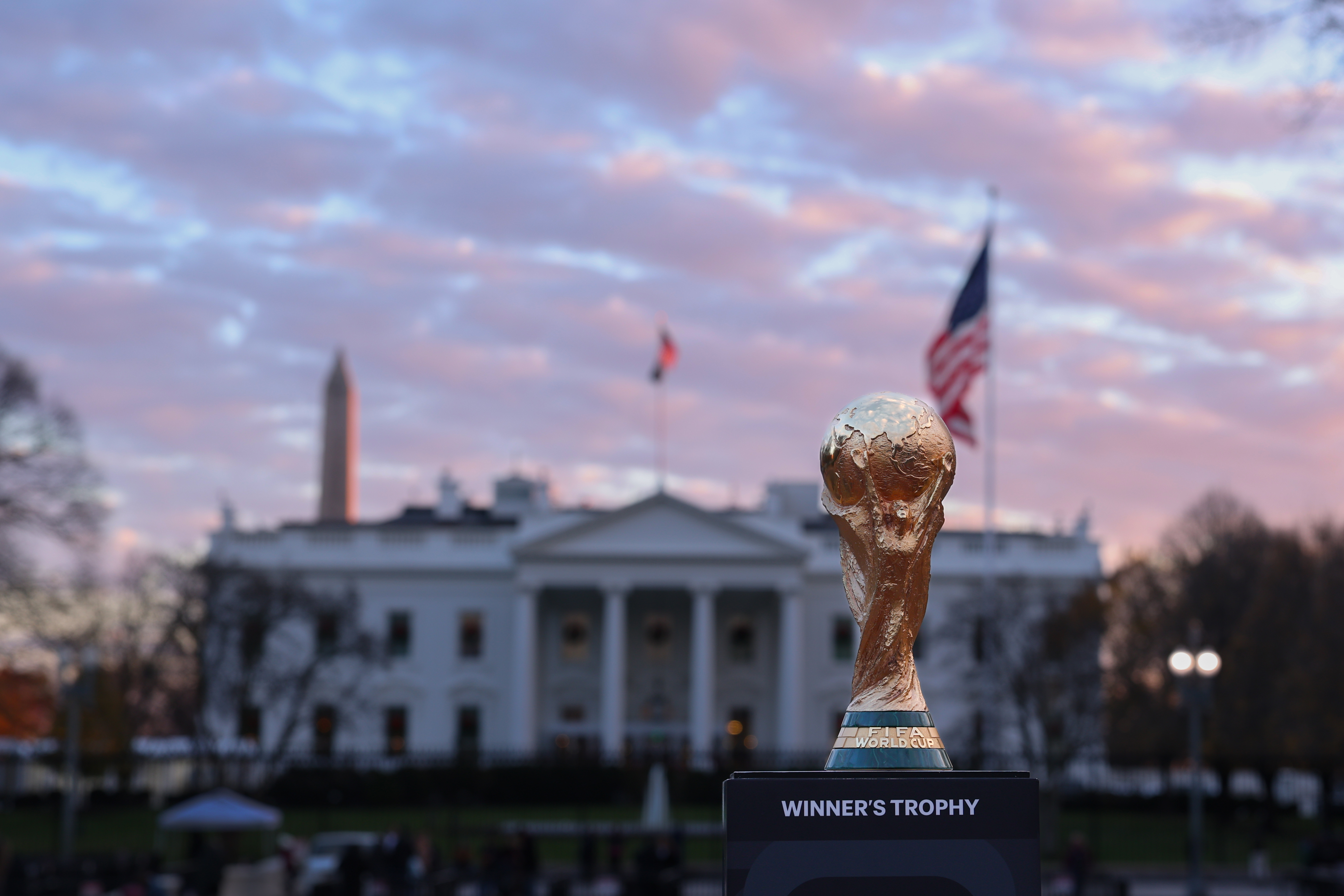 FIFA World Cup Trophy is seen outside the White House.