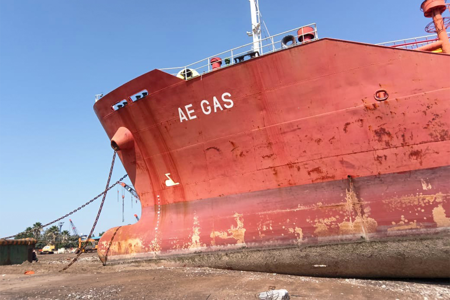 A ship awaits dismantling at Alang yard