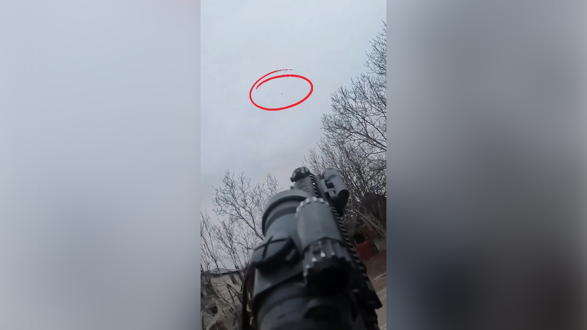 A Ukrainian soldier targets a Russian drone near Kostiantynivka, Donetsk. [National Police of Ukraine]
