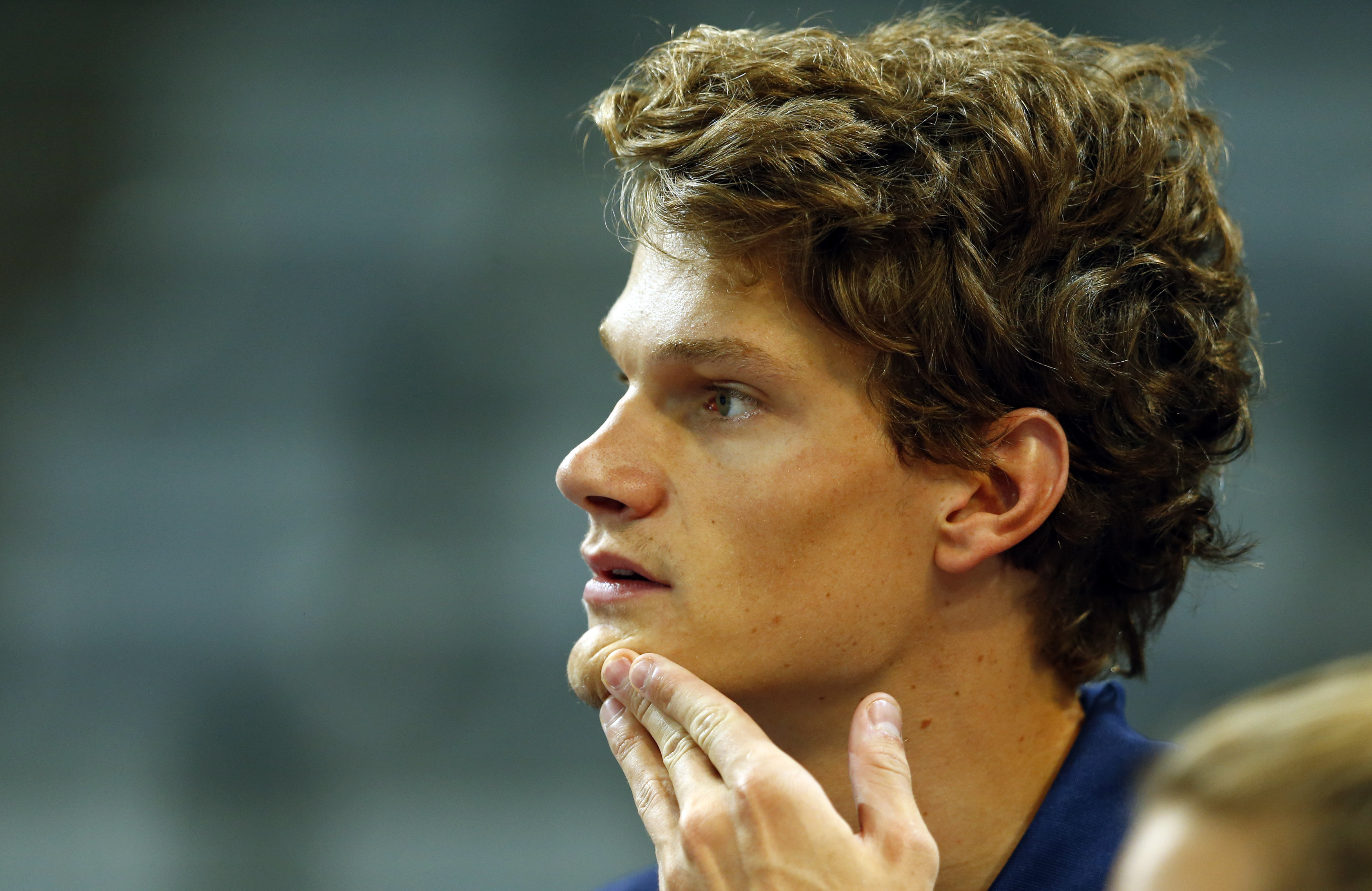 Yannick Agnel of France reacts during training for the World Swimming Championships at the Sant Jordi arena in Barcelona July 26, 2013