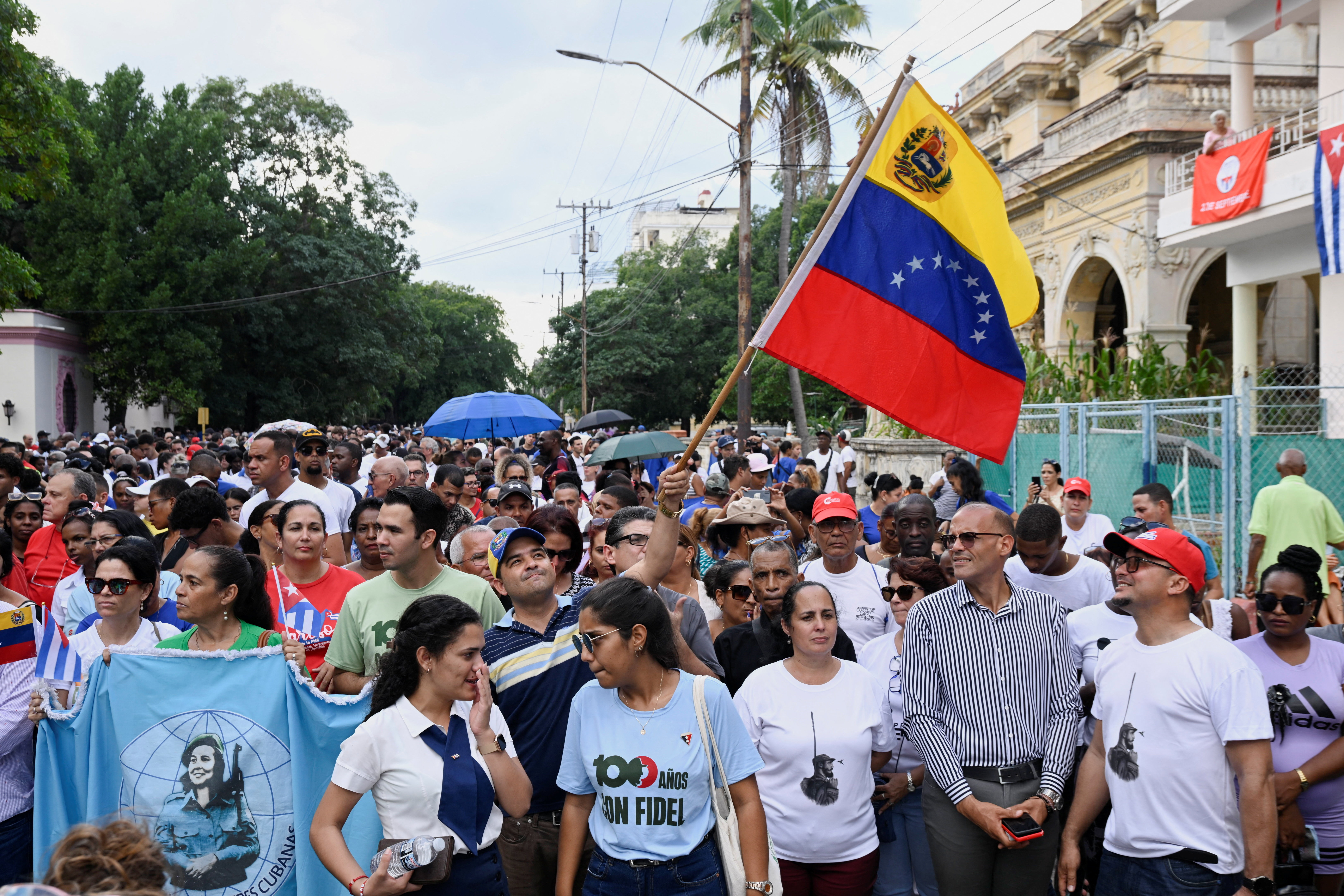 People attend a rally opposing U.S. military action against Venezuela, on the day several similar rallies are held in different cities, in Havana, Cuba, December 6, 2025.