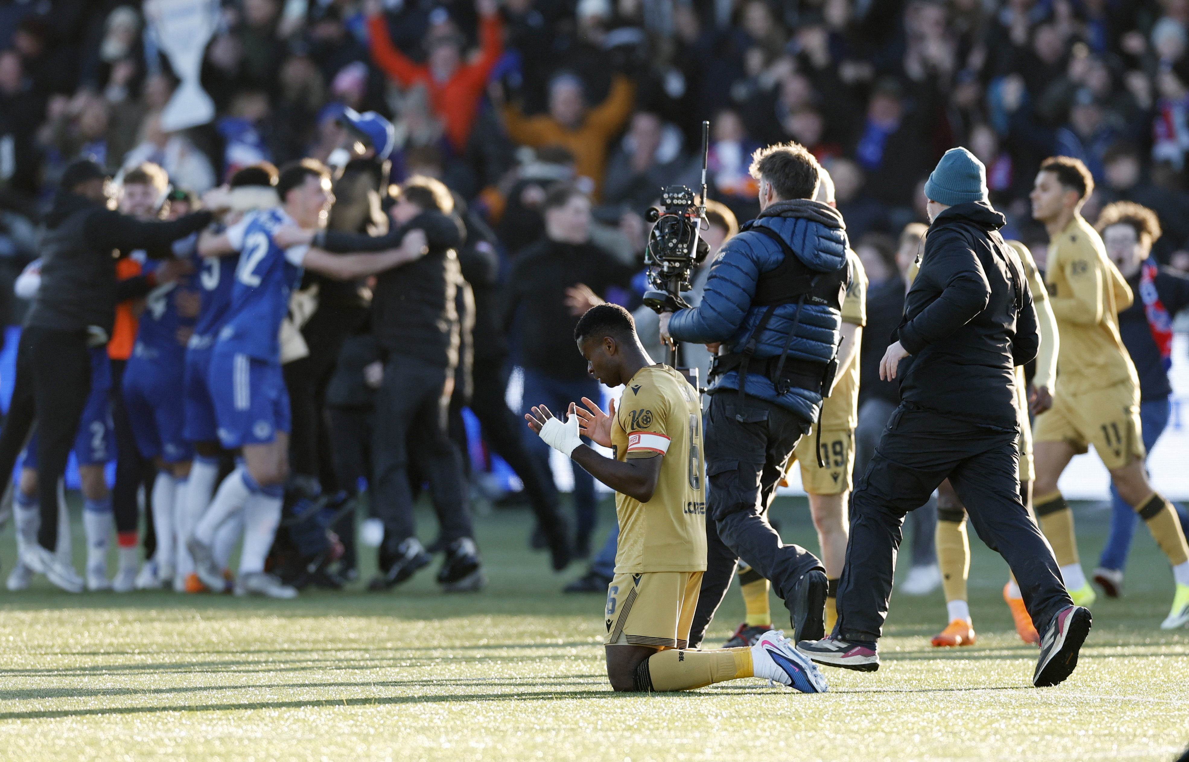 Crystal Palace's Marc Guehi looks dejected after the match