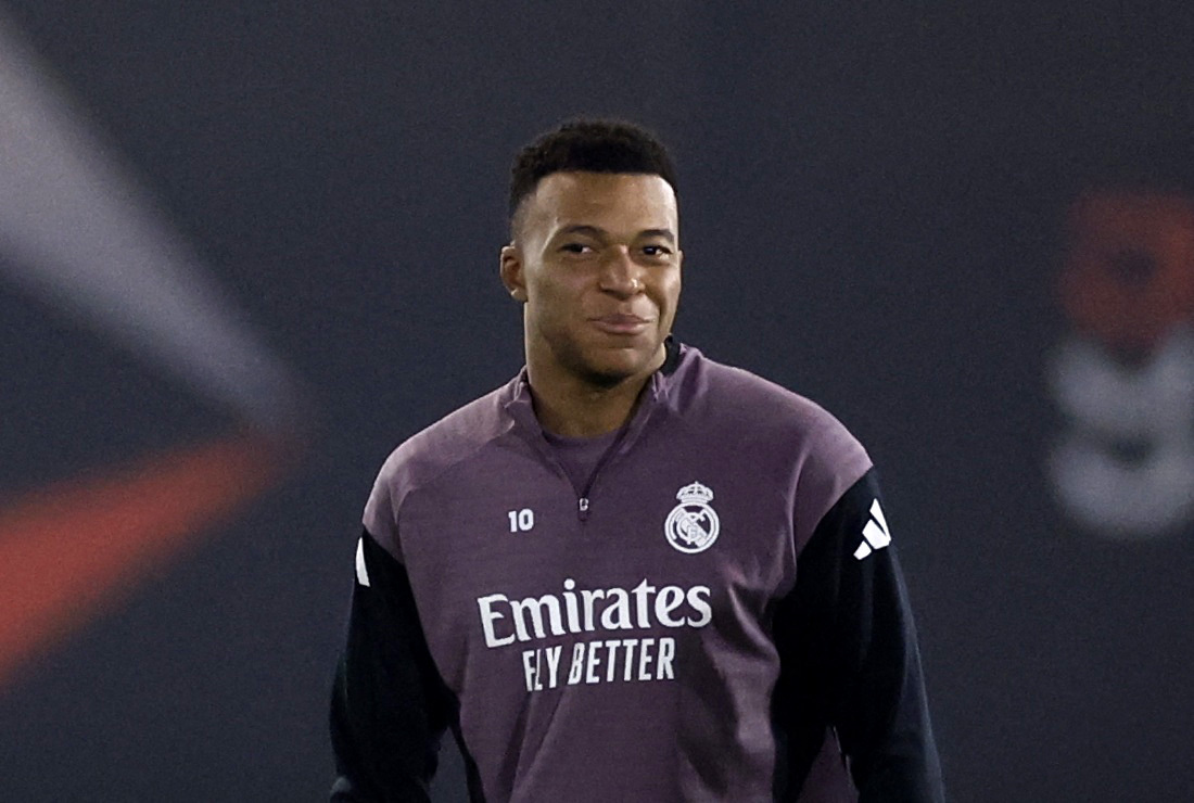 Kylian Mbappe during training after linking up with Real Madrid for the Supercopa final against Barcelona