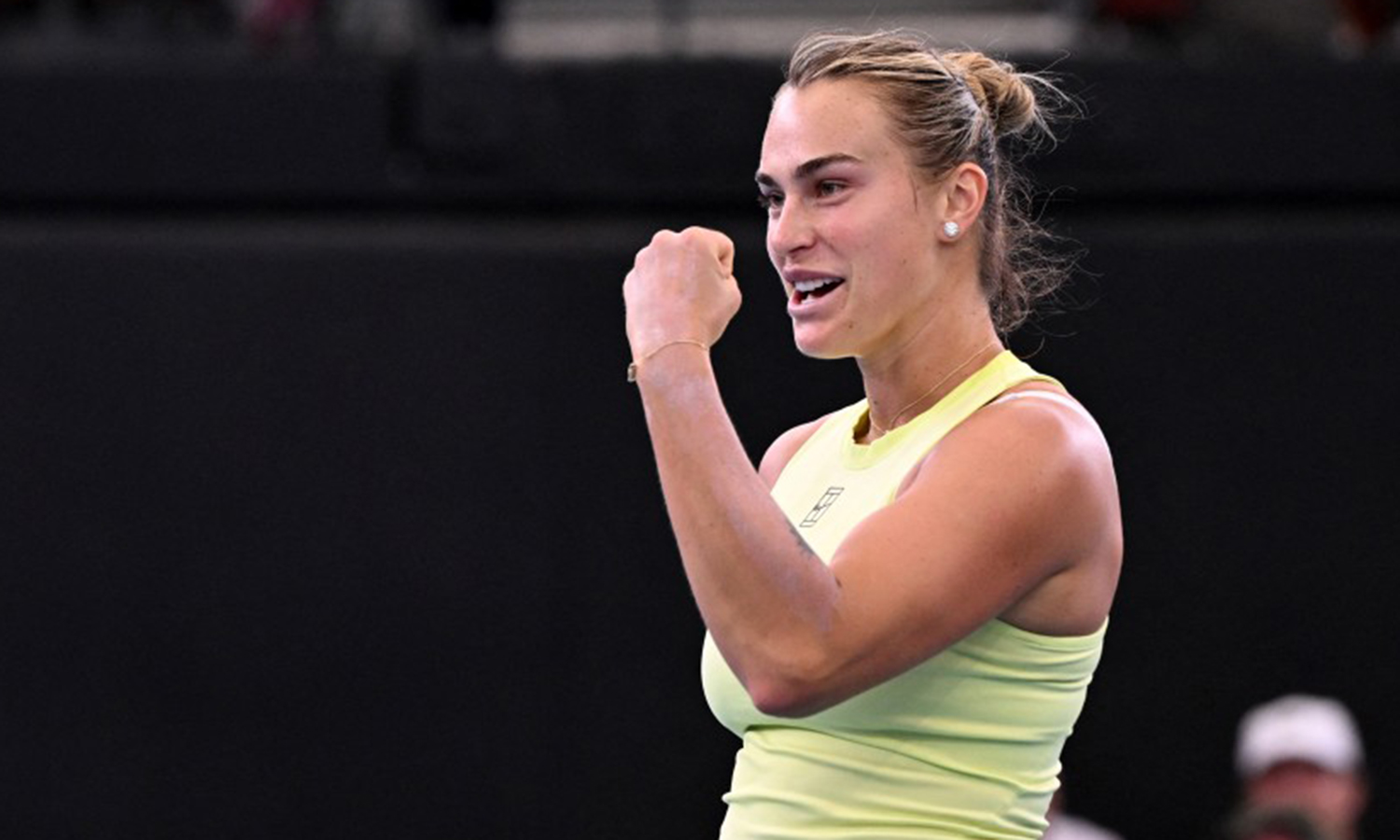 Aryna Sabalenka celebrates.