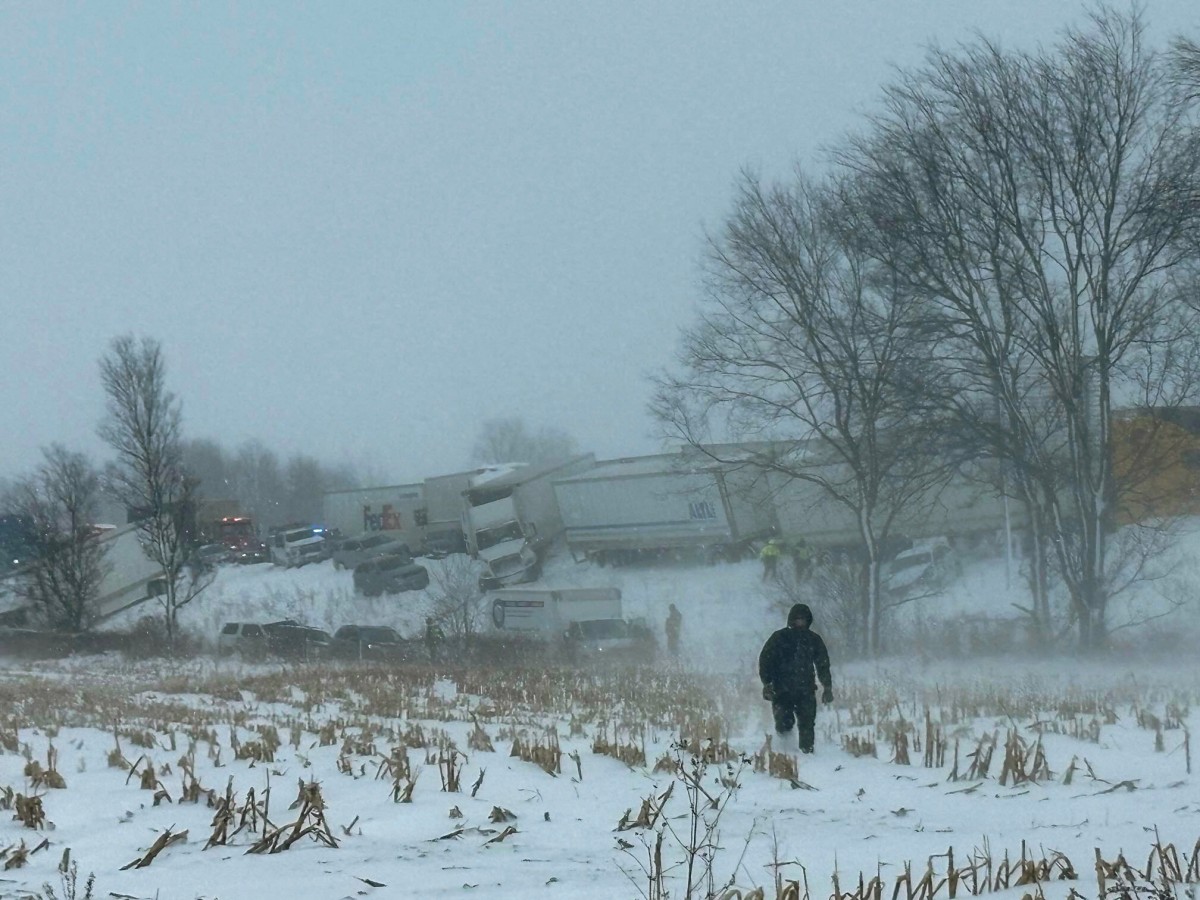 This handout photo taken and posted by Michigan State Senator Roger Victory on his X account, shows truck and cars piled up after a crash along the I-196 highway, near Zeeland in West Michigan on January 19, 2026. Law enforcement officials said Monday they were working to clear roads after a 100-vehicle crash occurred on snow-blanketed roads in the northern state of Michigan. Michigan State Police said numerous injuries were reported in the crash, with none "believed to be fatal," after big rig trucks and vehicles collided on the I-196 corridor, causing many vehicles to run off the road in "multiple slide offs."