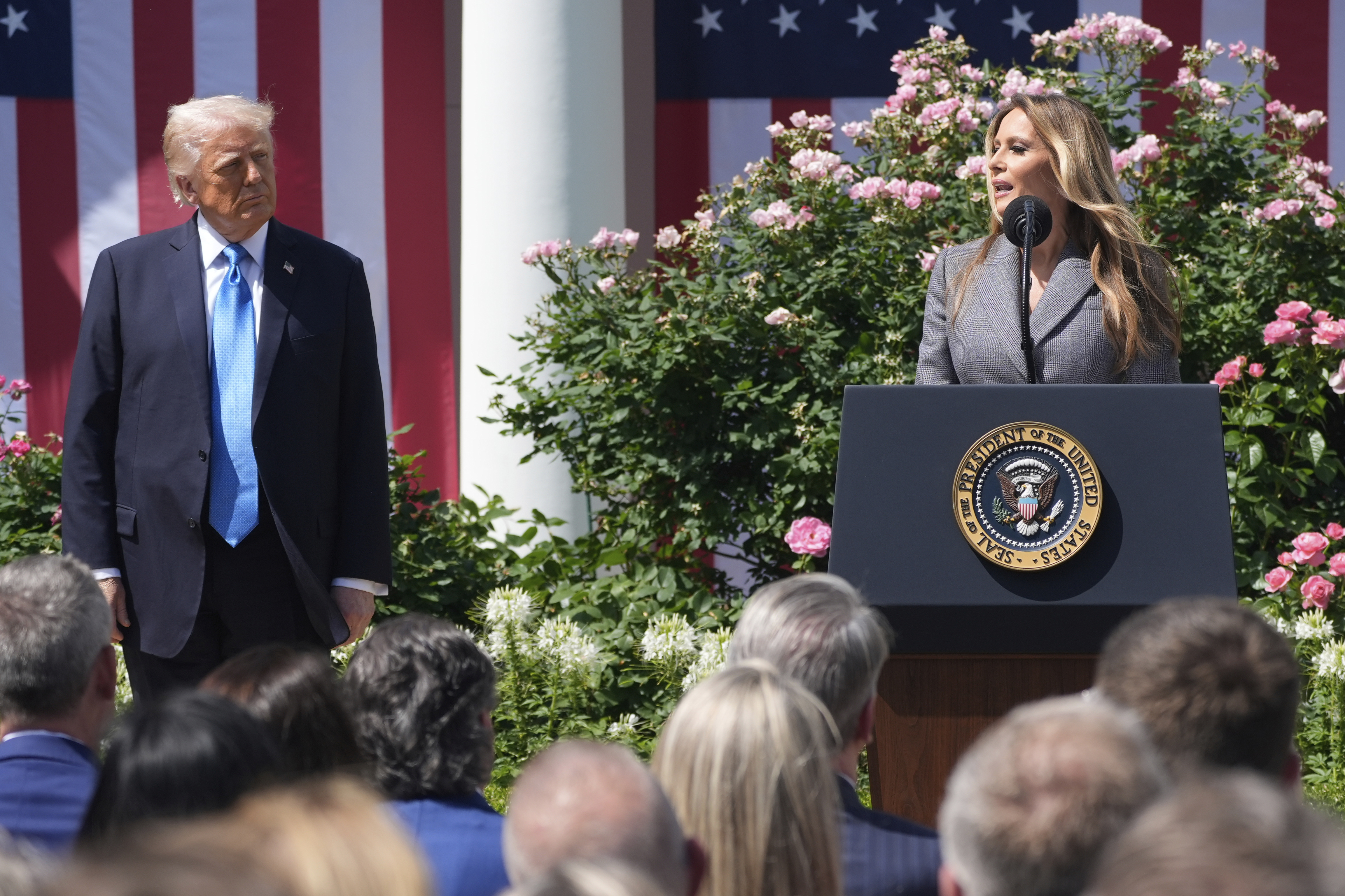 Trump and Melania speak in the Rose Garden