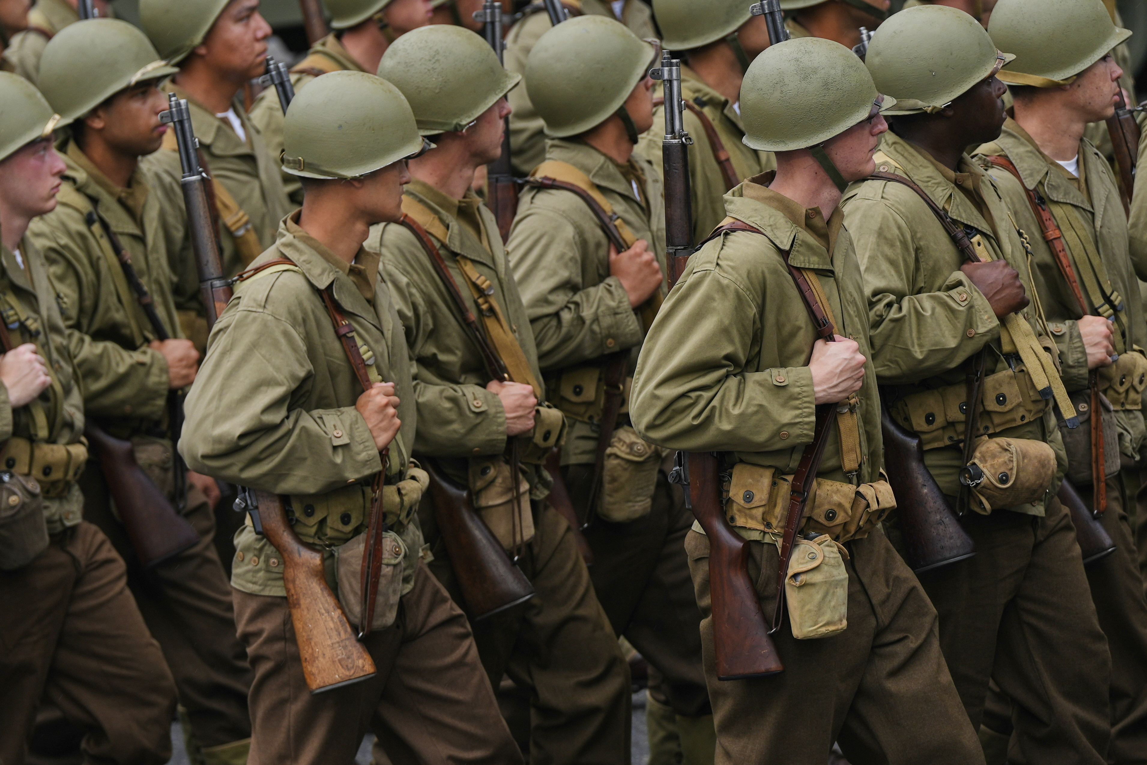 Soldiers march in Trump's military parade.