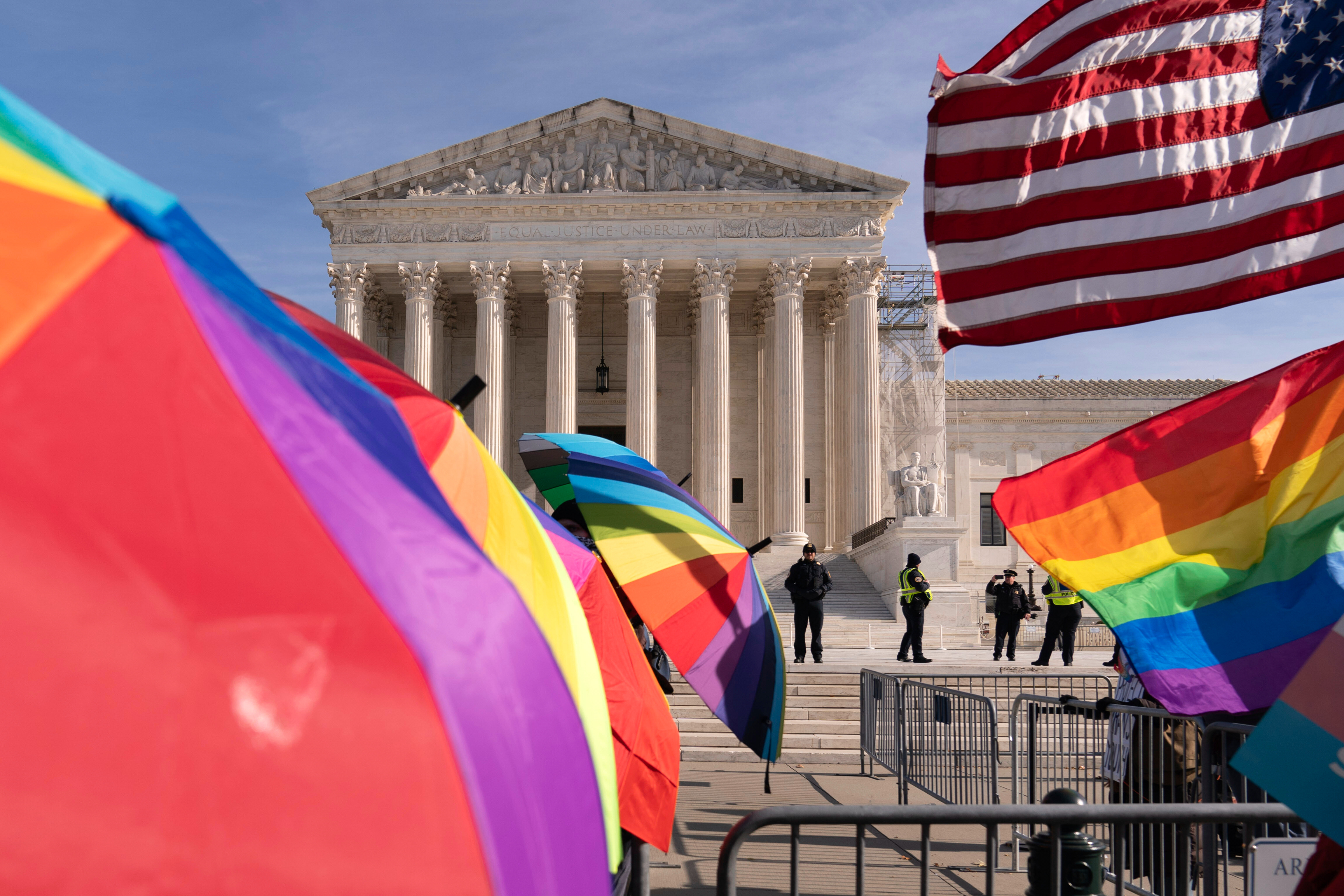 Rainbow flags in front of the Supreme Court