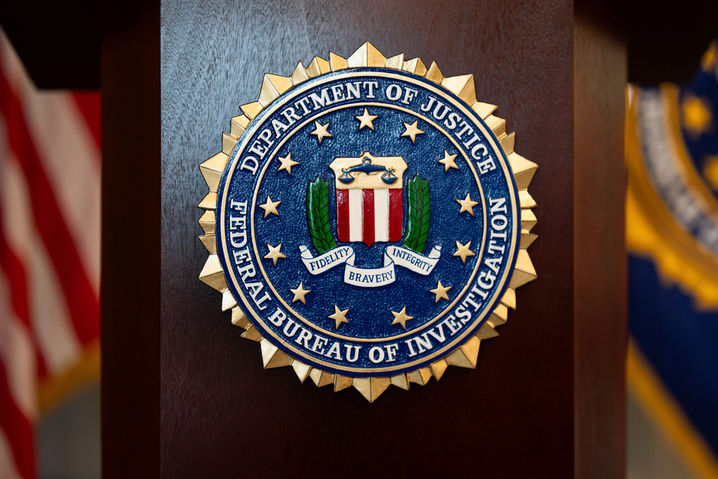 The FBI seal on a podium