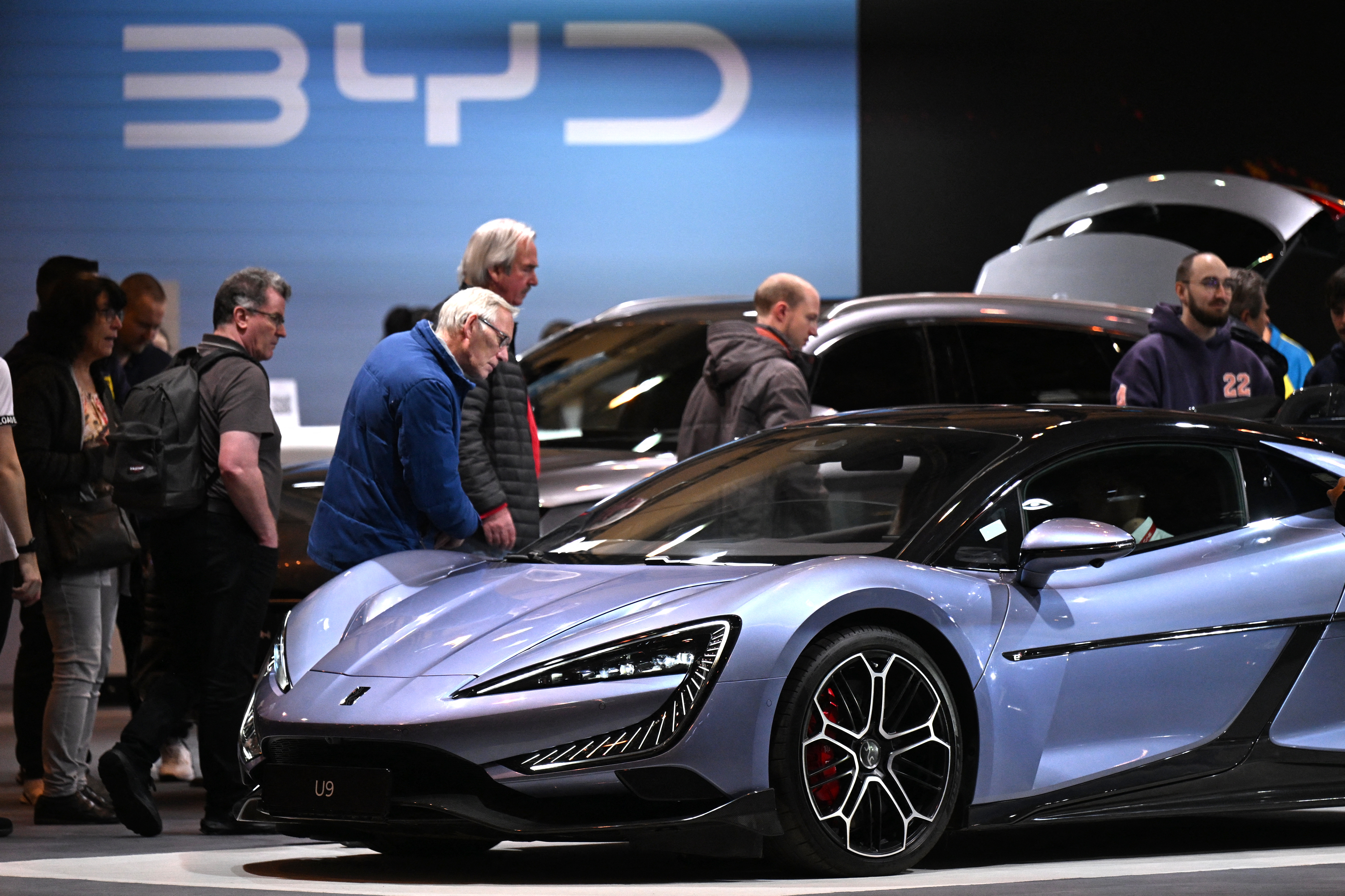 (FILES) A BYD Yangwang U9 car by Chinese car manufacturer BYD is on display at the Essen Motor Show in Essen, western Germany on December 4, 2024.