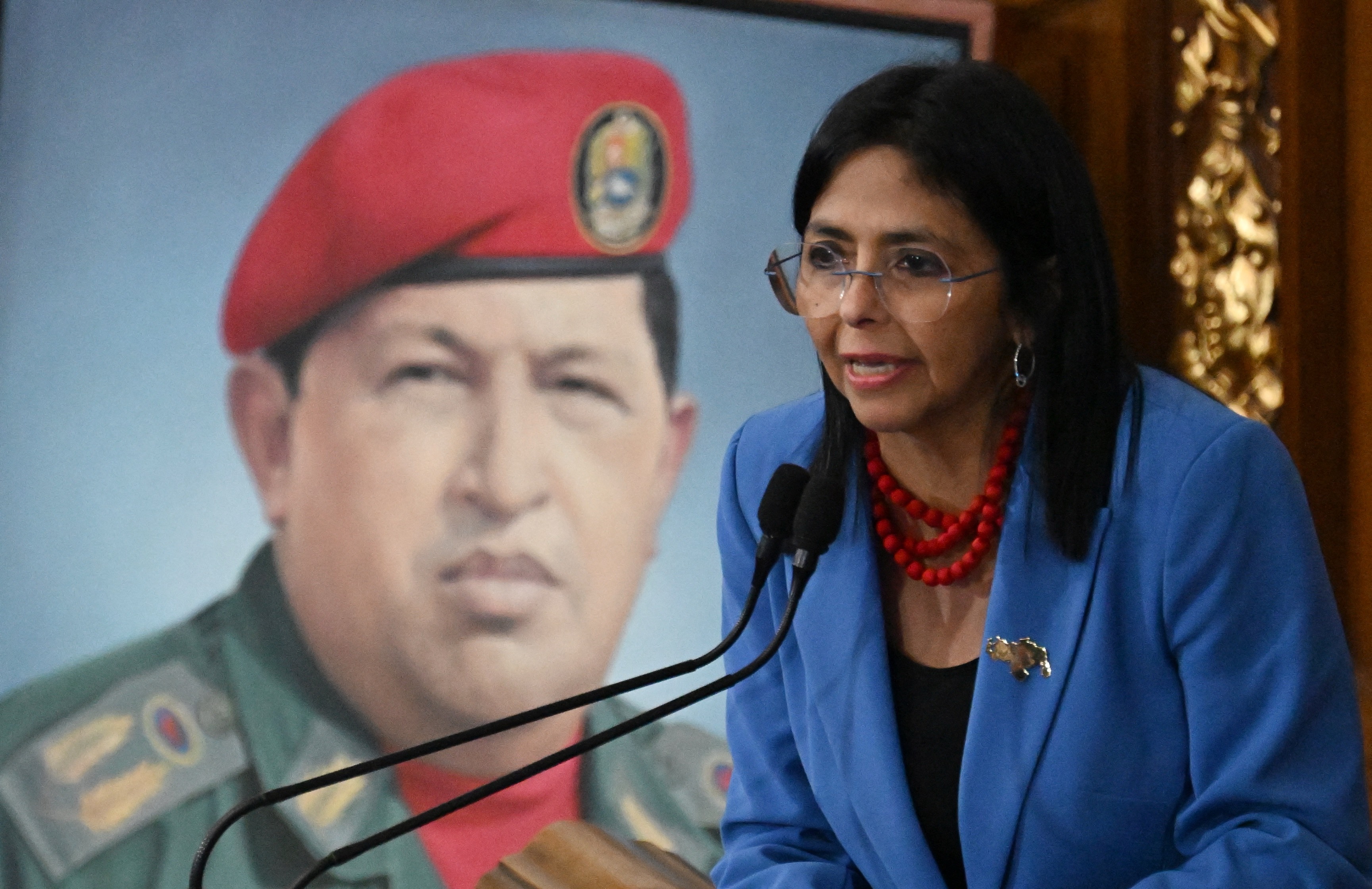 (FILES) Venezuela's Vice-President Delcy Rodriguez speaks during the presentation of the 2025 budget bill at the National Assembly in Caracas on December 3, 2024.