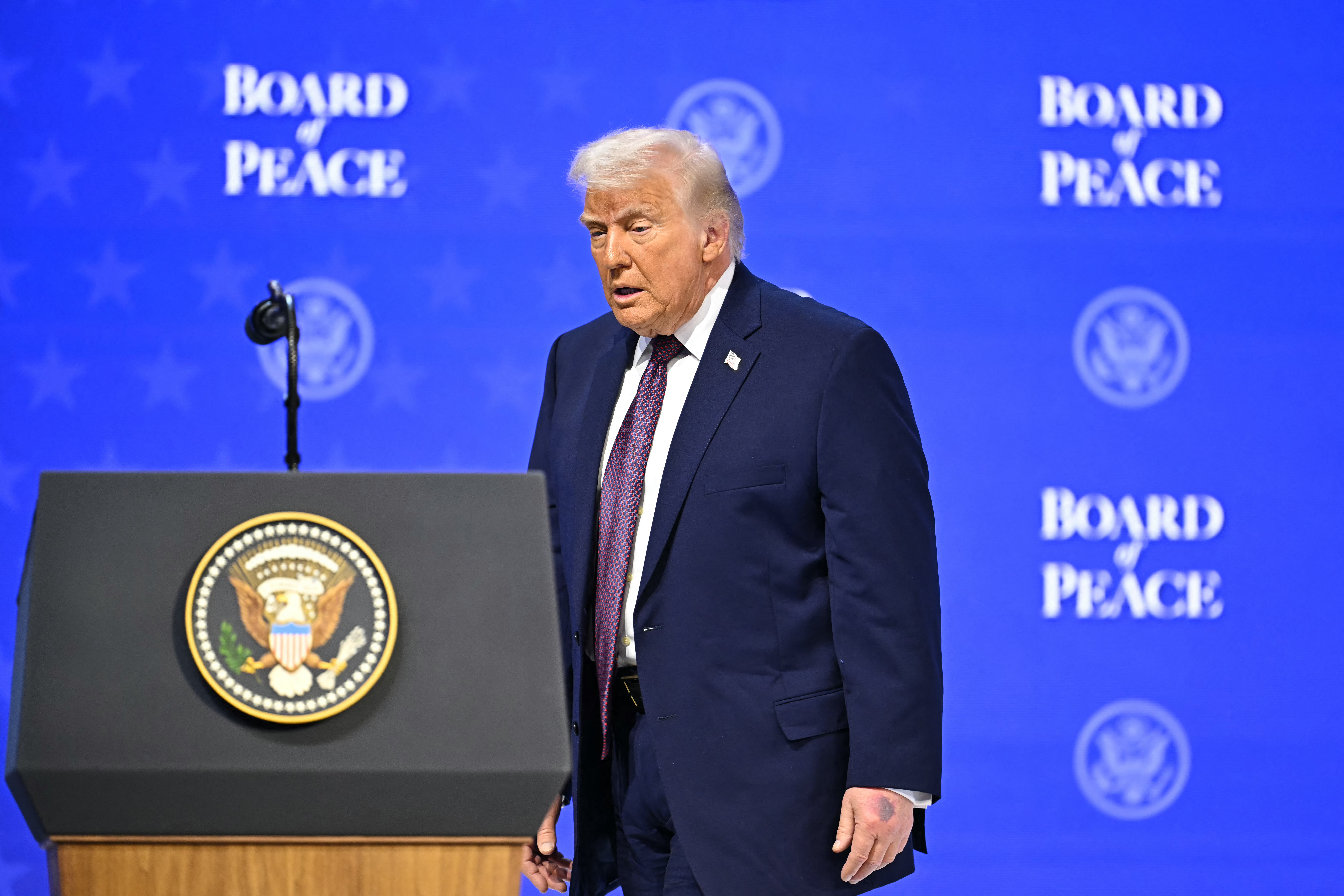 US President Donald Trump attends the "Board of Peace" meeting during the World Economic Forum (WEF) annual meeting in Davos on January 22, 2026.
