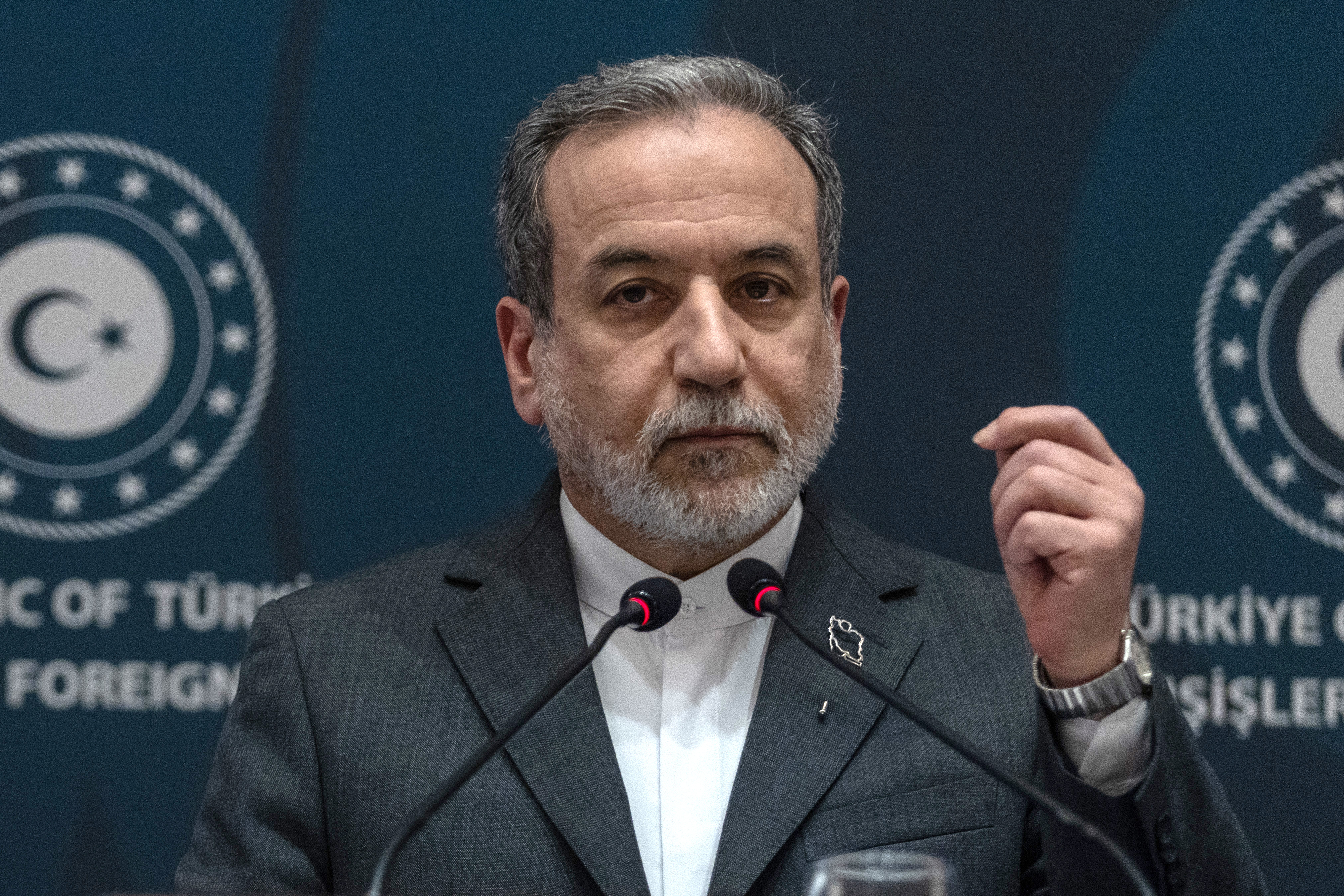 ISTANBUL, TURKEY - JANUARY 30: Iranian Foreign Minister Abbas Araghchi gives a statement at the Ritz Hotel as he meets Turkey's Foreign Minister Hakan Fidan, on January 30, 2026 in Istanbul, Turkey. Protests that began in Tehran on December 28 over worsening economic conditions escalated into one of the deadliest anti-government uprisings in the history of the Islamic Republic of Iran. Iranian authorities say at least 3,117 people were killed, while human rights groups estimate the toll could reach 6,000 or more and warn it may rise once internet blackouts are lifted. U.S. President Donald Trump has sent an armada of U.S. warships toward Iran and warned Tehran that time was running out to negotiate a deal on its nuclear program. This week, The European Union agreed to list Iran's paramilitary Revolutionary Guard as a terrorist organization. (Photo by Burak Kara/Getty Images)