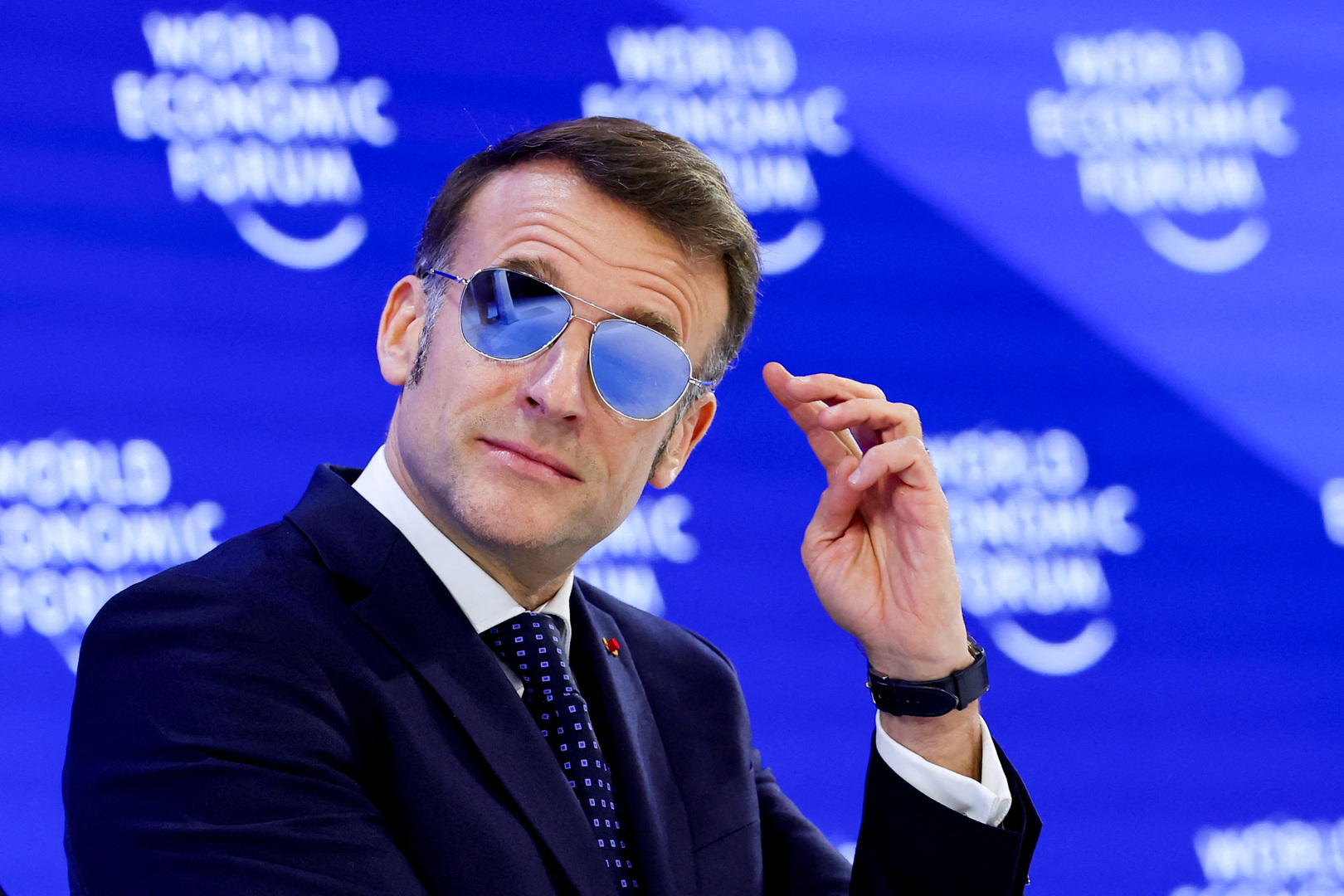 France's President Emmanuel Macron attends the 56th annual World Economic Forum (WEF) meeting in Davos, Switzerland on Jan. 20, 2026. [Denis Balibouse/Reuters]