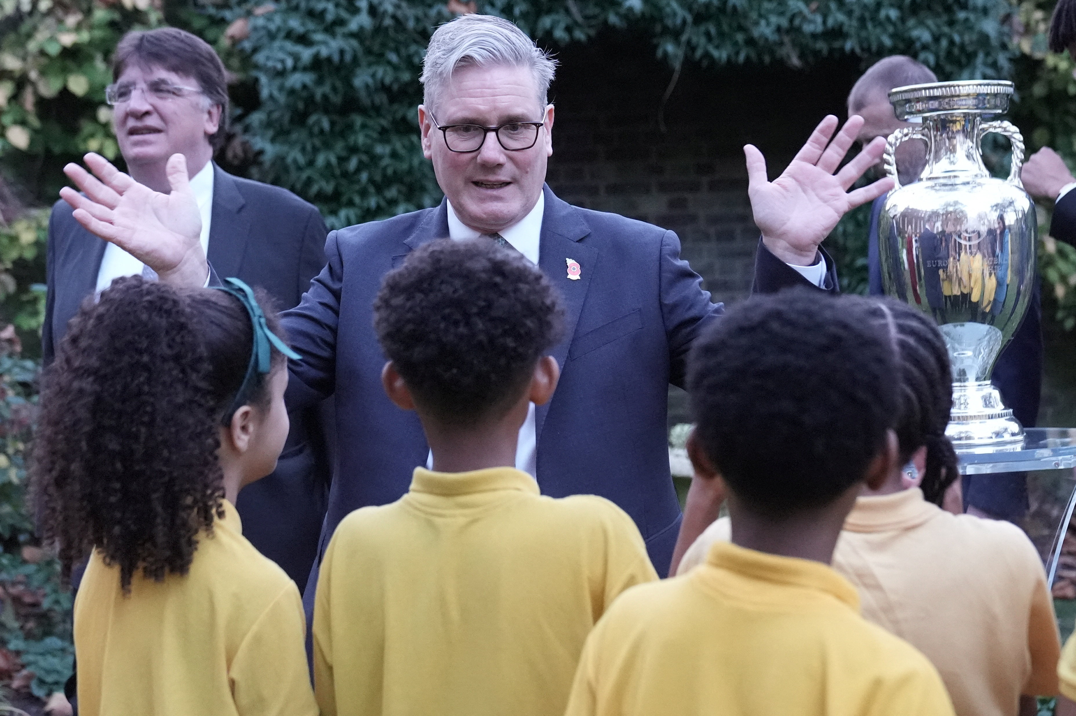 British Prime Minister Keir Starmer meets schoolchildren