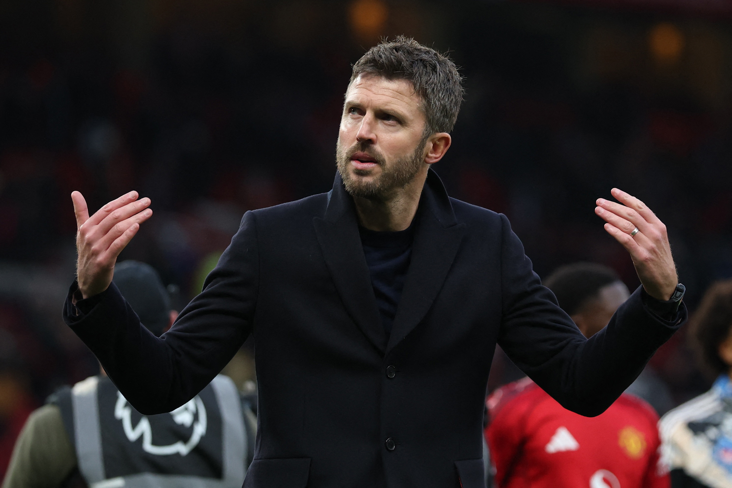 Manchester United manager Michael Carrick gestures after the match