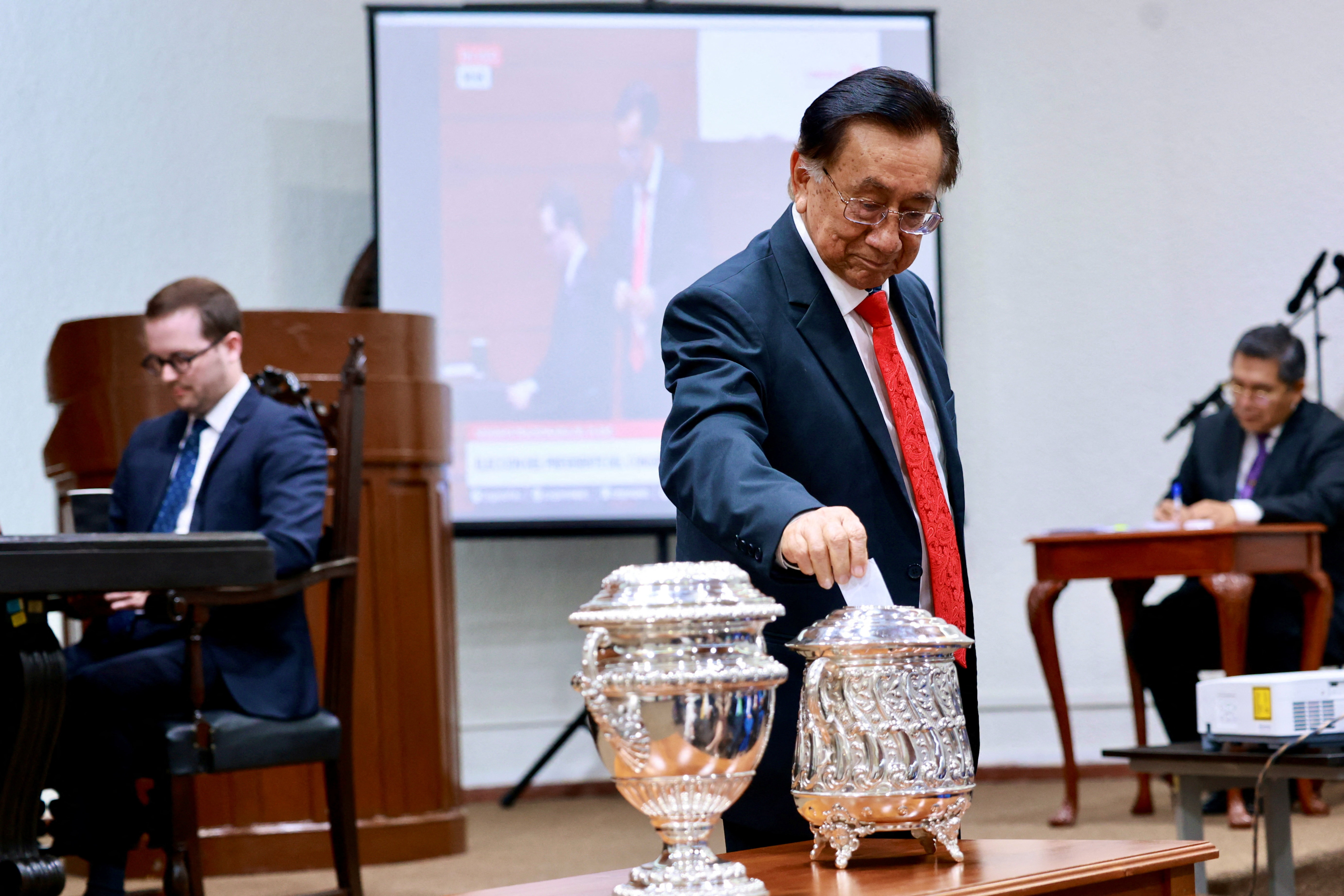 Jose Maria Balcazar votes for Peru's next president