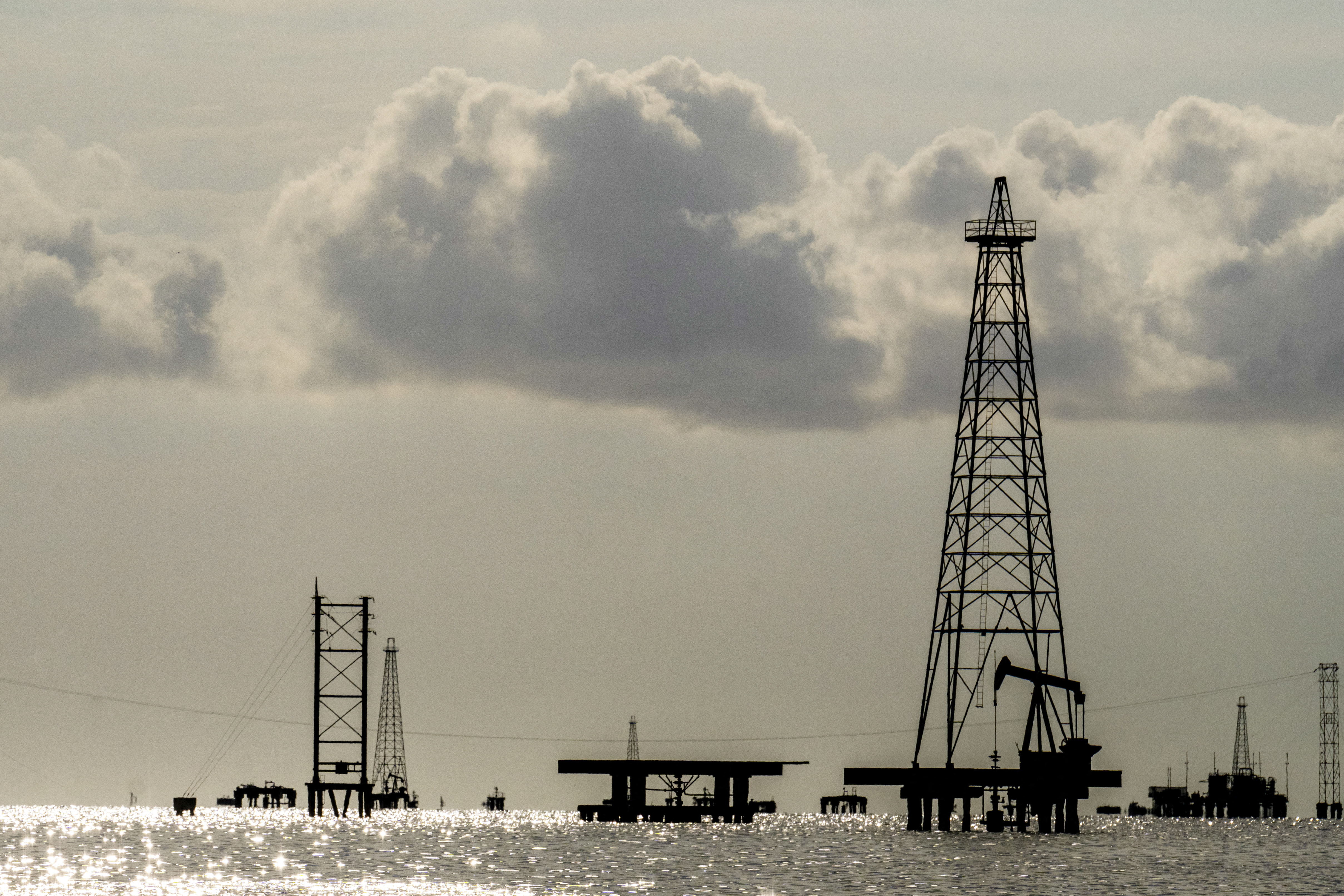 Oil rigs in Cabimas, south of Lake Maracaibo, Zulia State, Venezuela