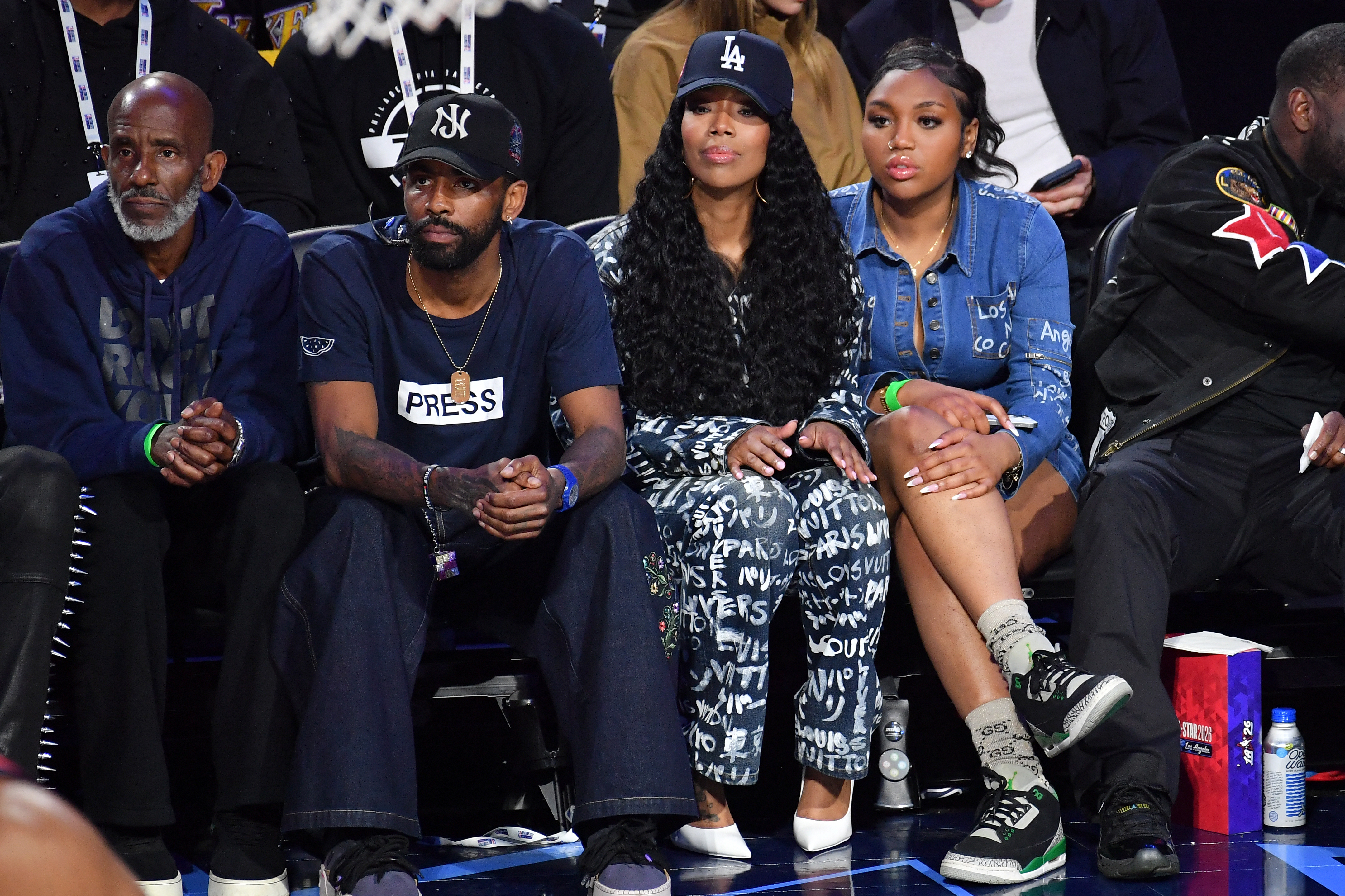 INGLEWOOD, CALIFORNIA - FEBRUARY 15: Drederick Irvingand Kyrie Irving attend the 75th NBA All-Star Game at Intuit Dome on February 15, 2026 in Inglewood, California. NOTE TO USER: User expressly acknowledges and agrees that, by downloading and or using this photograph, User is consenting to the terms and conditions of the Getty Images License Agreement. Allen Berezovsky/Getty Images/AFP (Photo by Allen Berezovsky / GETTY IMAGES NORTH AMERICA / Getty Images via AFP)