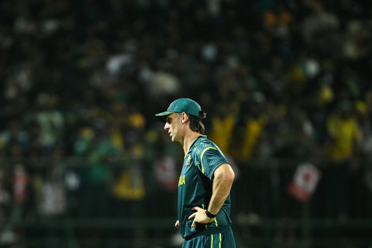 Australia's captain Mitchell Marsh looks on after his team's loss against Sri Lanka at the end of their 2026 ICC Men's T20 Cricket World Cup group stage match in the Pallekele International Cricket Stadium, Kandy on February 16, 2026. (Photo by Ishara S. KODIKARA / AFP)