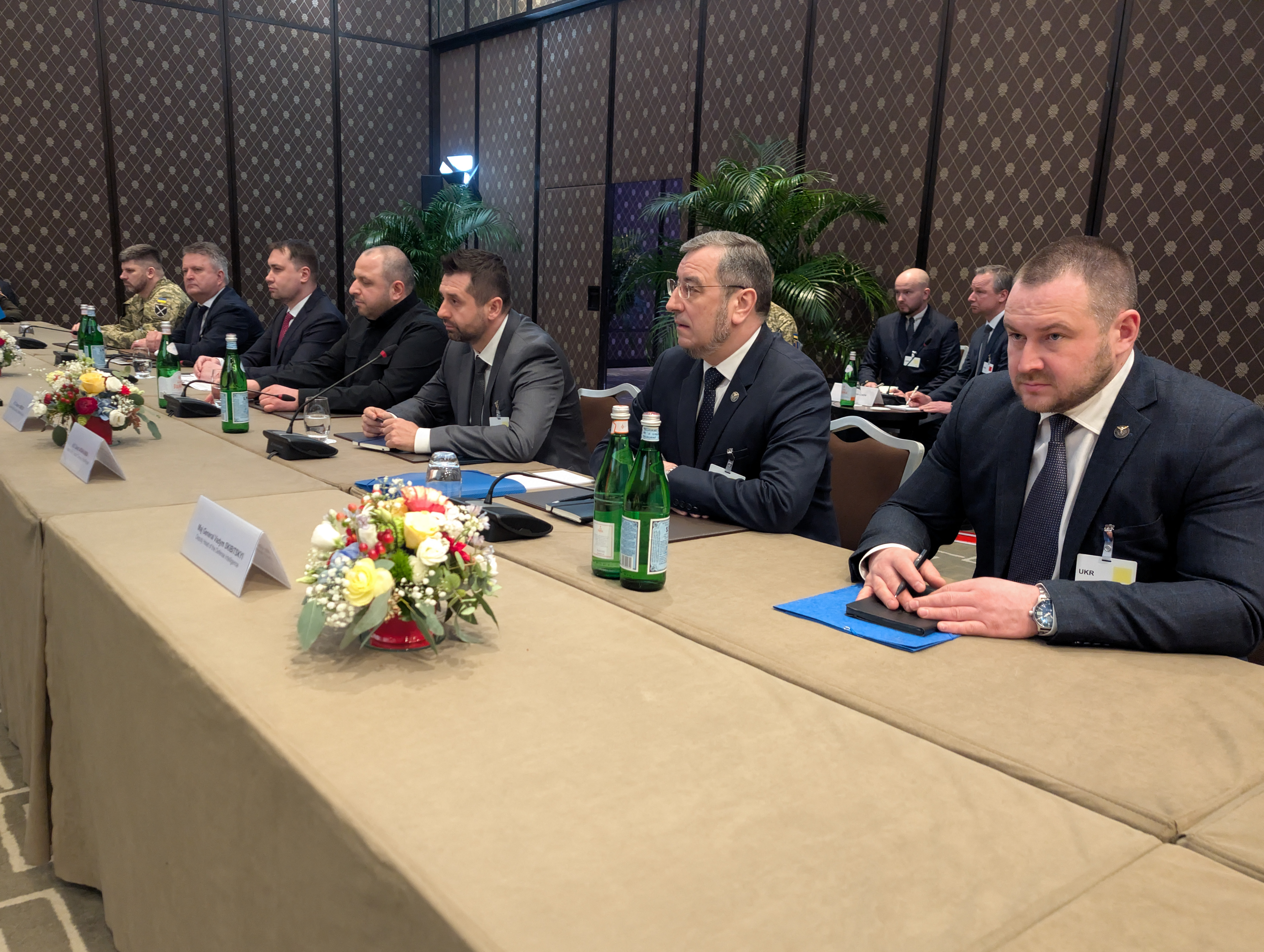 This handout photograph taken and released by the National Security and Defense Council of Ukraine (NSDC) press office on February 17, 2026, shows the Ukrainian delegation waiting for the start of a meeting on the first day of the third round of trilateral talks between delegates from Russia, Ukraine, and the US in Geneva, amid the Russian invasion of Ukraine. (Photo by Handout / National Security and Defense Council of Ukraine / AFP) / XGTY / RESTRICTED TO EDITORIAL USE - MANDATORY CREDIT "AFP PHOTO /NATIONAL SECURITY AND DEFENSE COUNCIL OF UKRAINE" - NO MARKETING NO ADVERTISING CAMPAIGNS - DISTRIBUTED AS A SERVICE TO CLIENTS