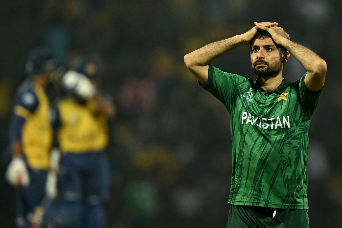 Pakistan's Abrar Ahmed reacts during the 2026 ICC Men's T20 Cricket World Cup