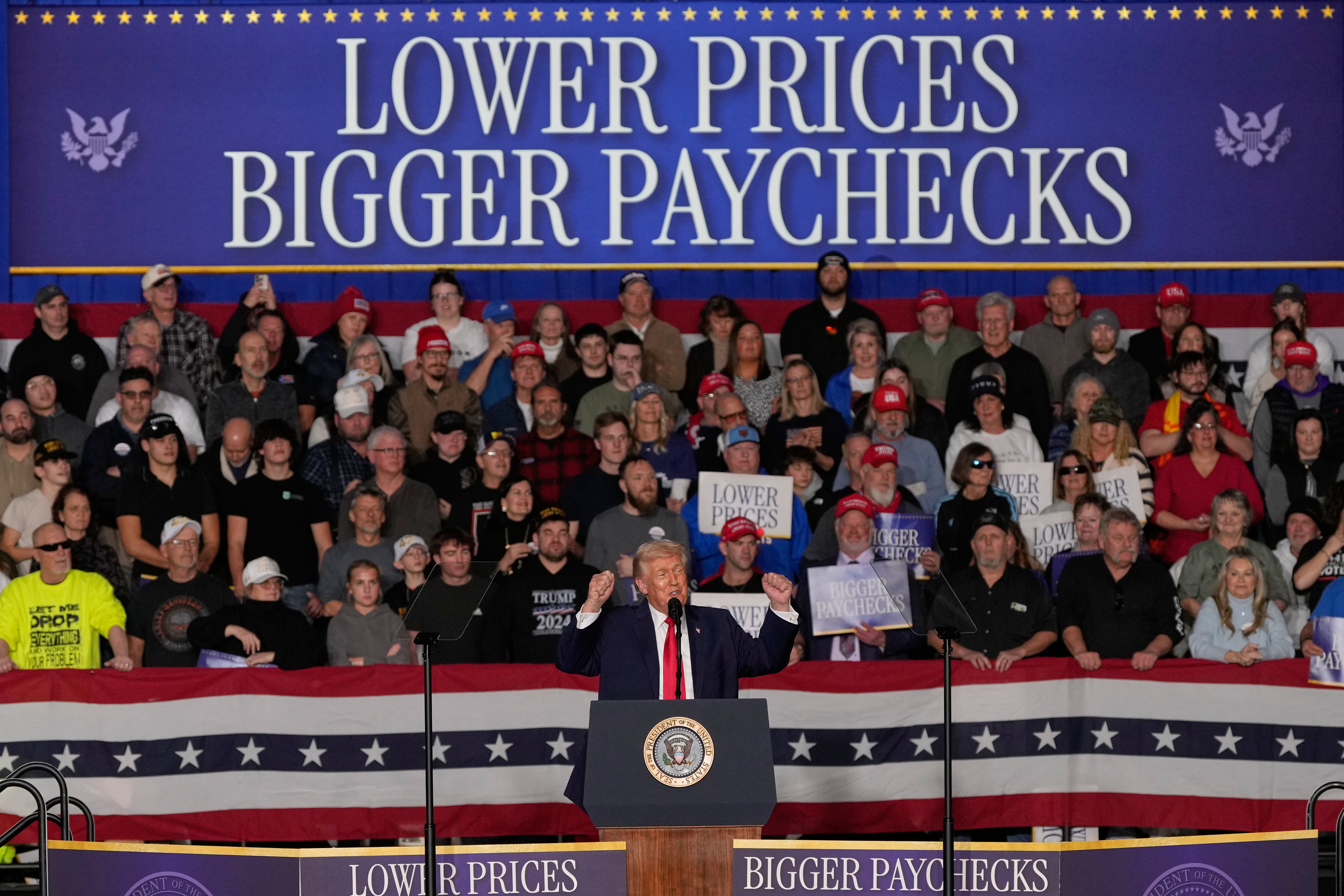 Trump campaigns in Clive, Iowa, in January 2026